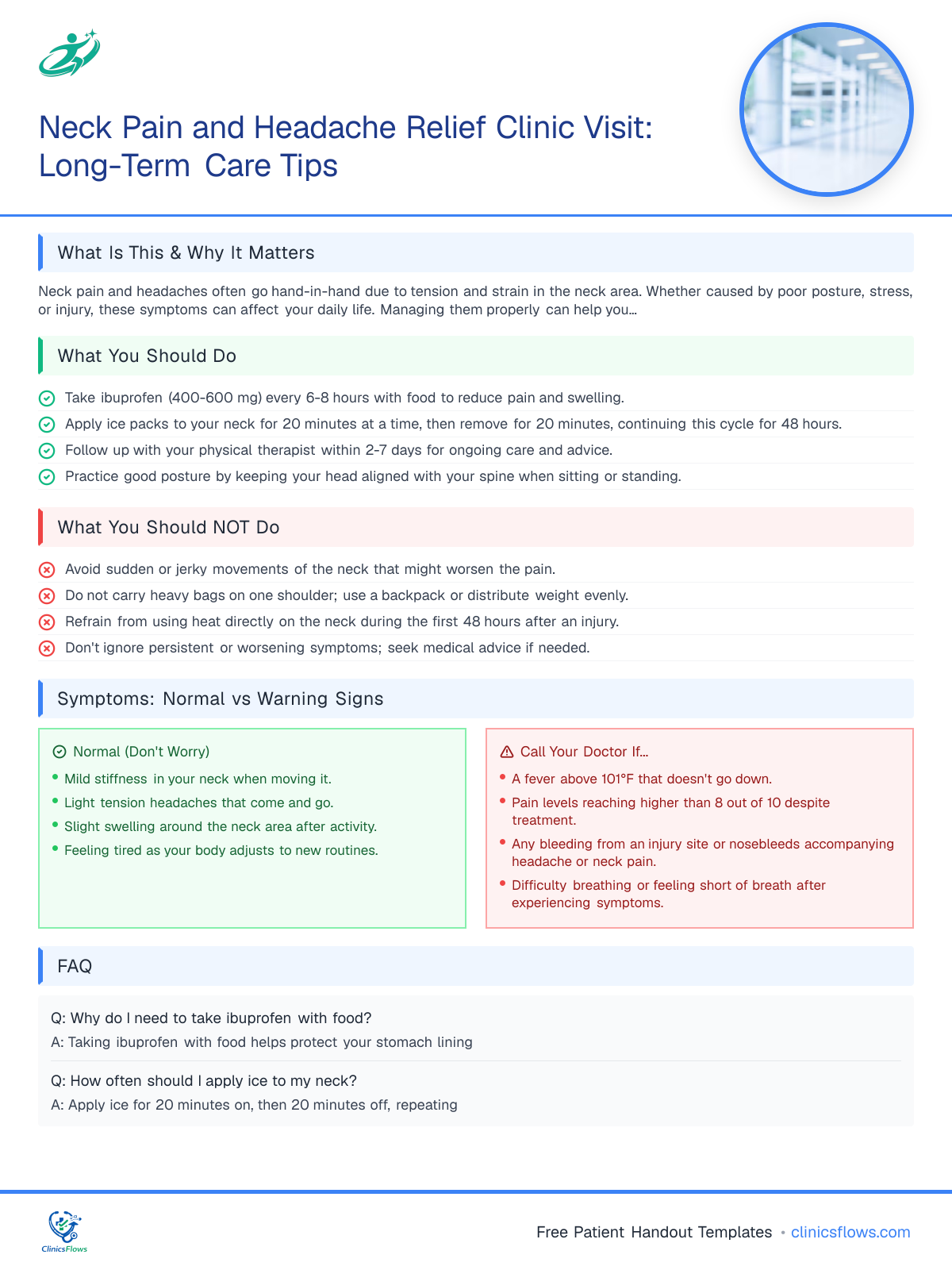 Neck Pain and Headache Relief Clinic Visit: Long-Term Care Tips - patient handout preview