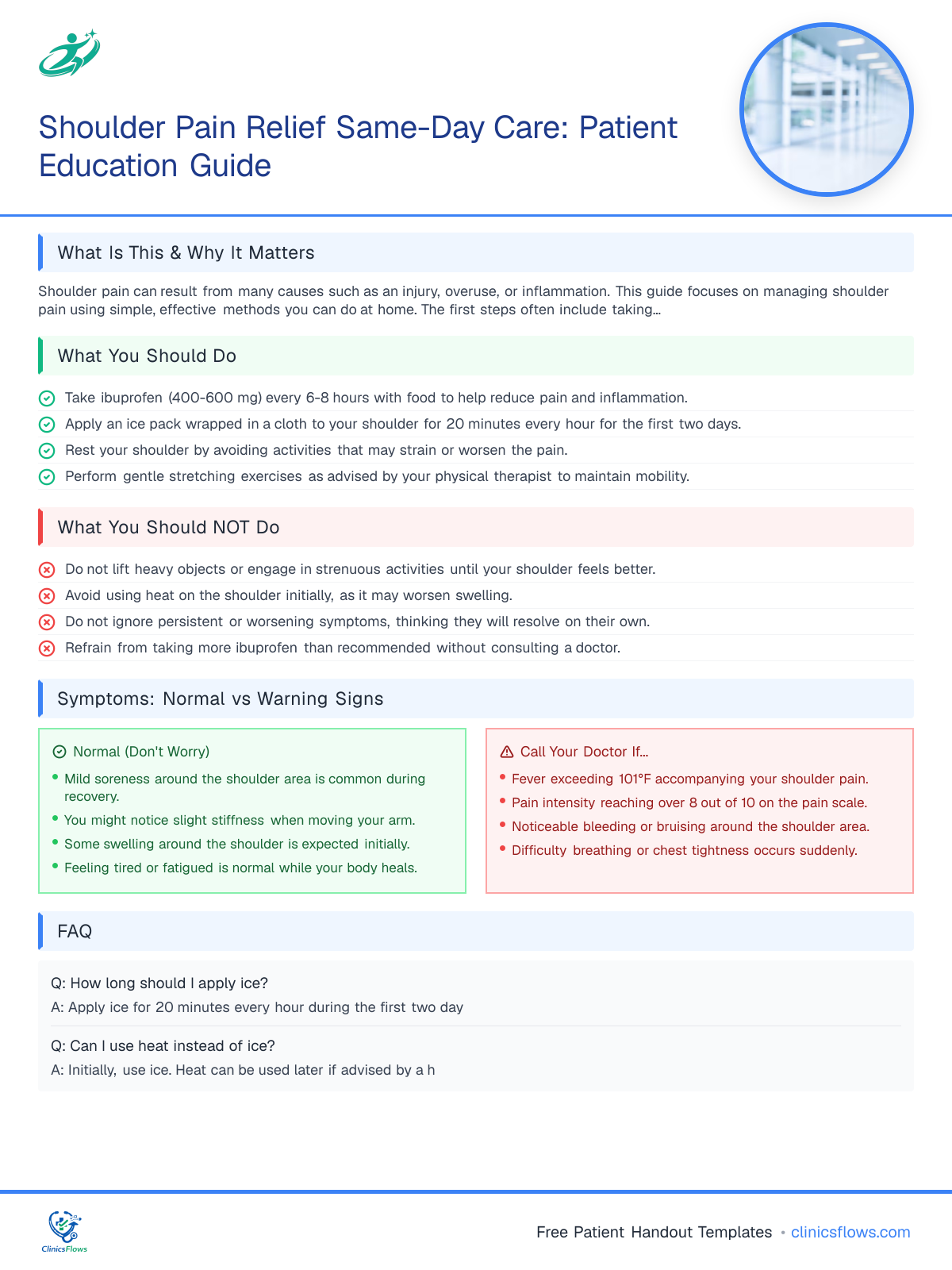Shoulder Pain Relief Same-Day Care: Patient Education Guide - patient handout preview