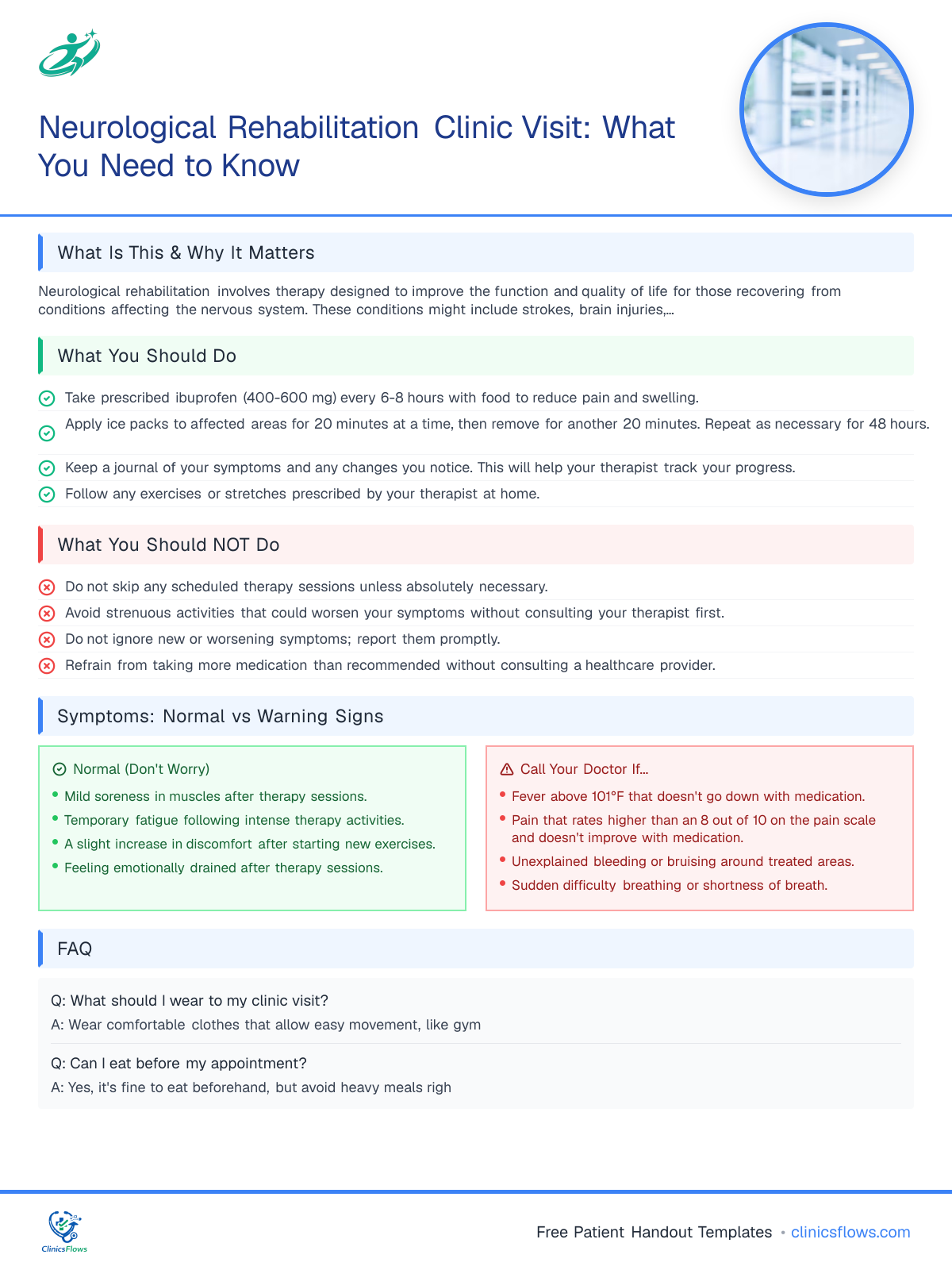 Neurological Rehabilitation Clinic Visit: What You Need to Know - patient handout preview
