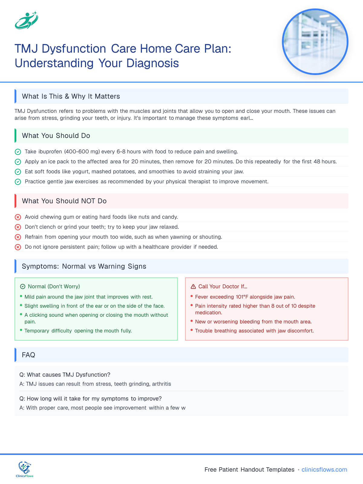 TMJ Dysfunction Care Home Care Plan: Understanding Your Diagnosis - patient handout preview