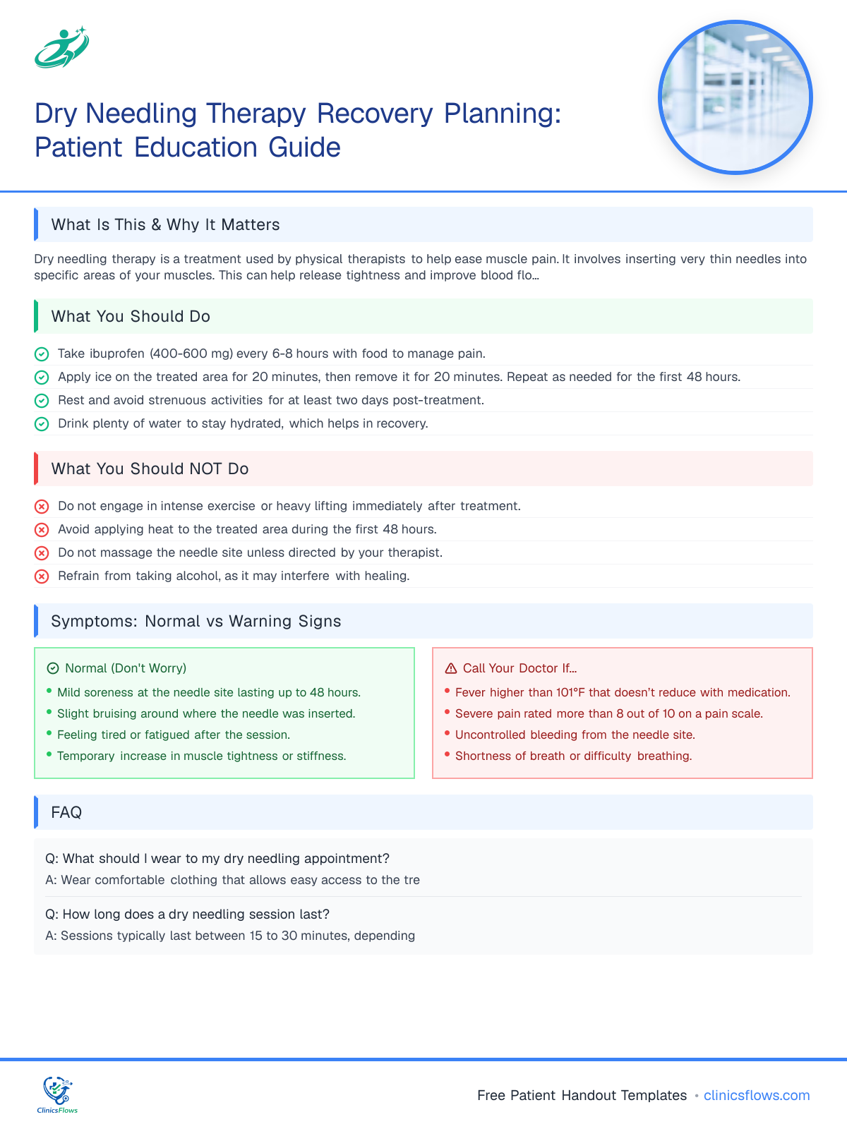 Dry Needling Therapy Recovery Planning: Patient Education Guide - patient handout preview