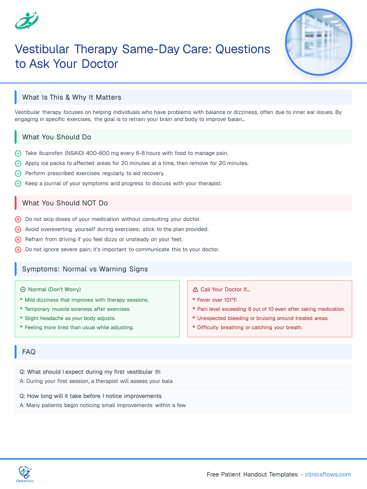 Vestibular Therapy Same-Day Care: Questions to Ask Your Doctor - patient handout preview