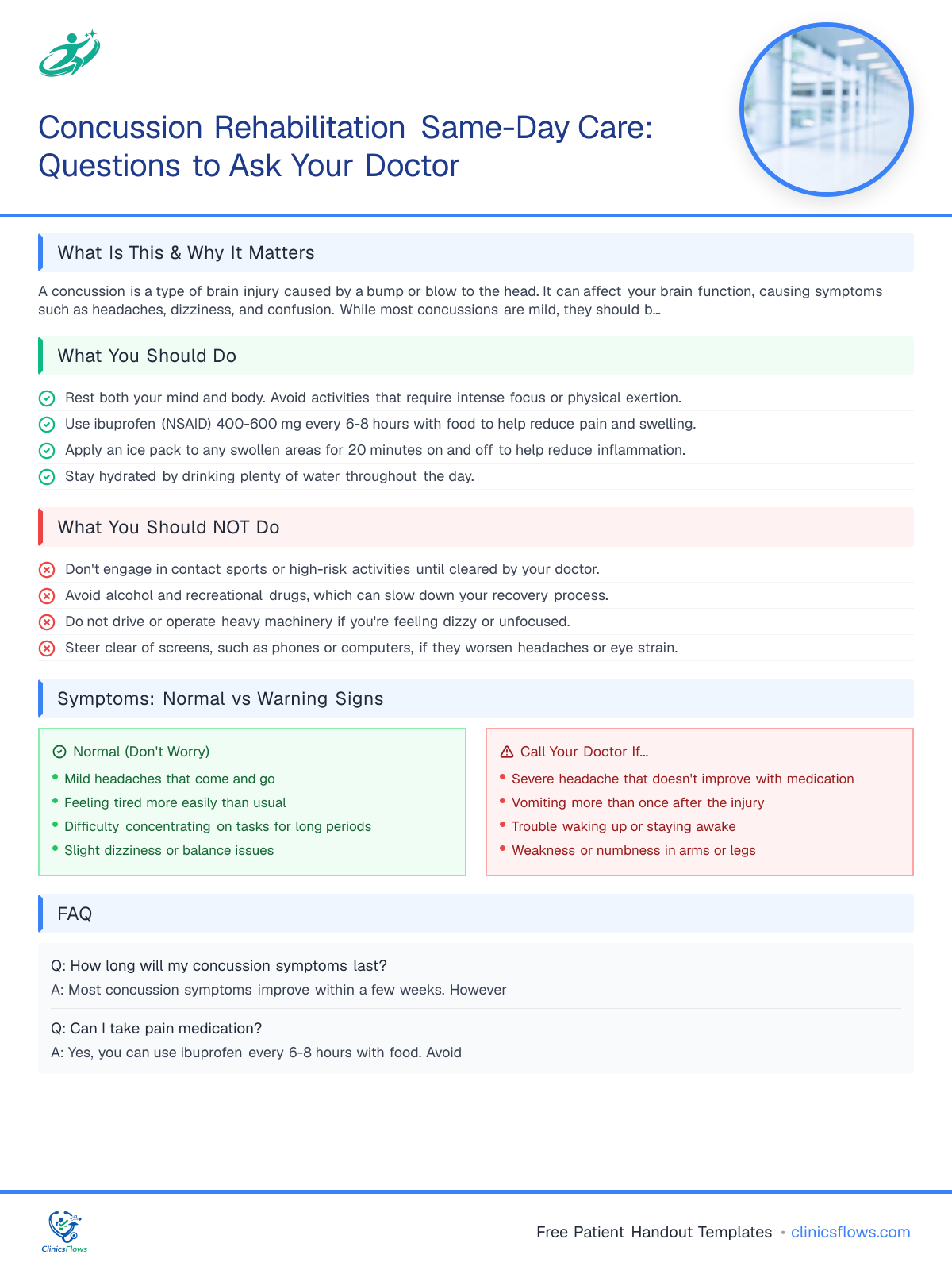 Concussion Rehabilitation Same-Day Care: Questions to Ask Your Doctor - patient handout preview