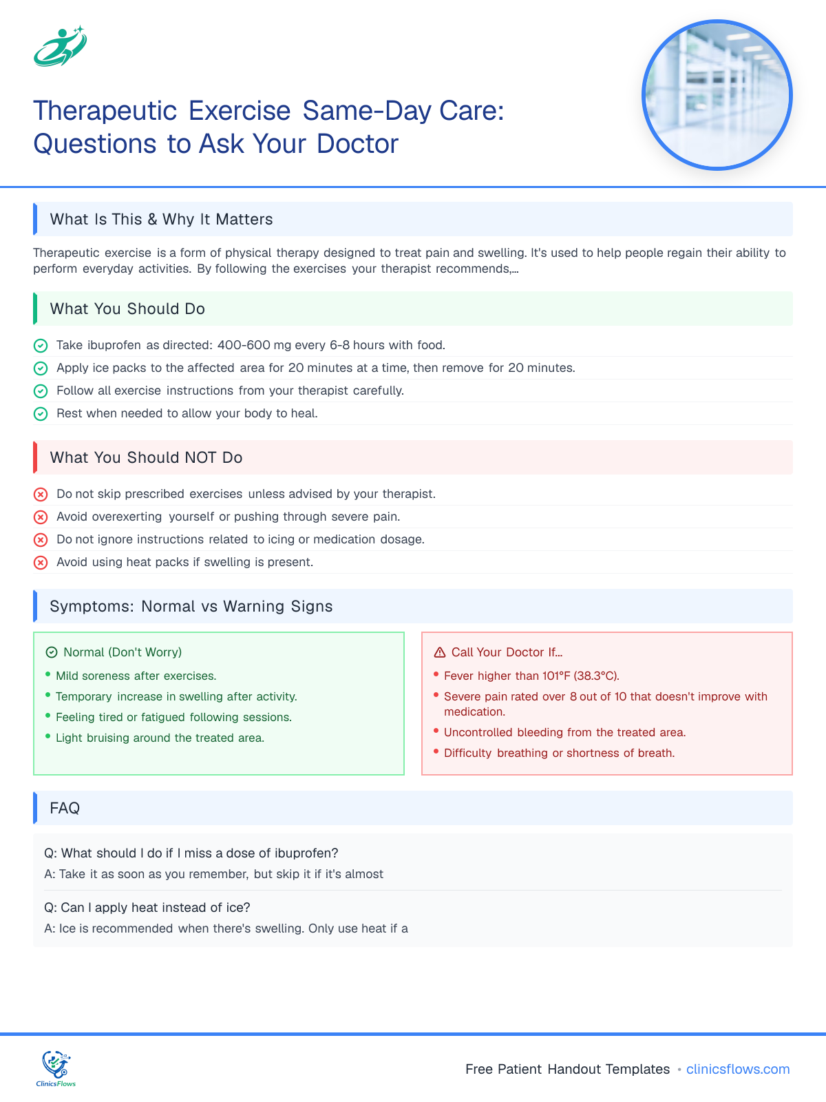 Therapeutic Exercise Same-Day Care: Questions to Ask Your Doctor - patient handout preview