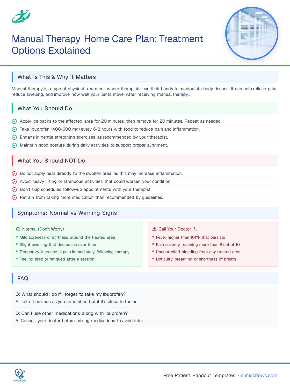 Manual Therapy Home Care Plan: Treatment Options Explained - patient handout preview