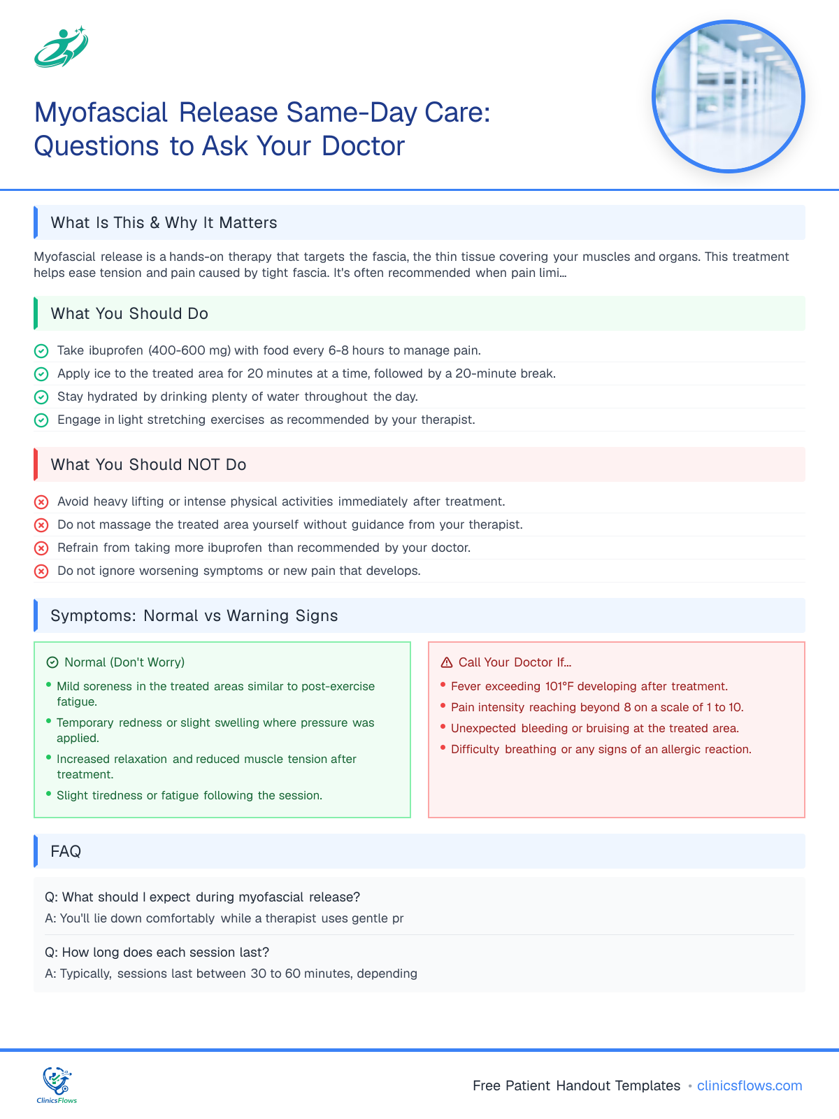 Myofascial Release Same-Day Care: Questions to Ask Your Doctor - patient handout preview