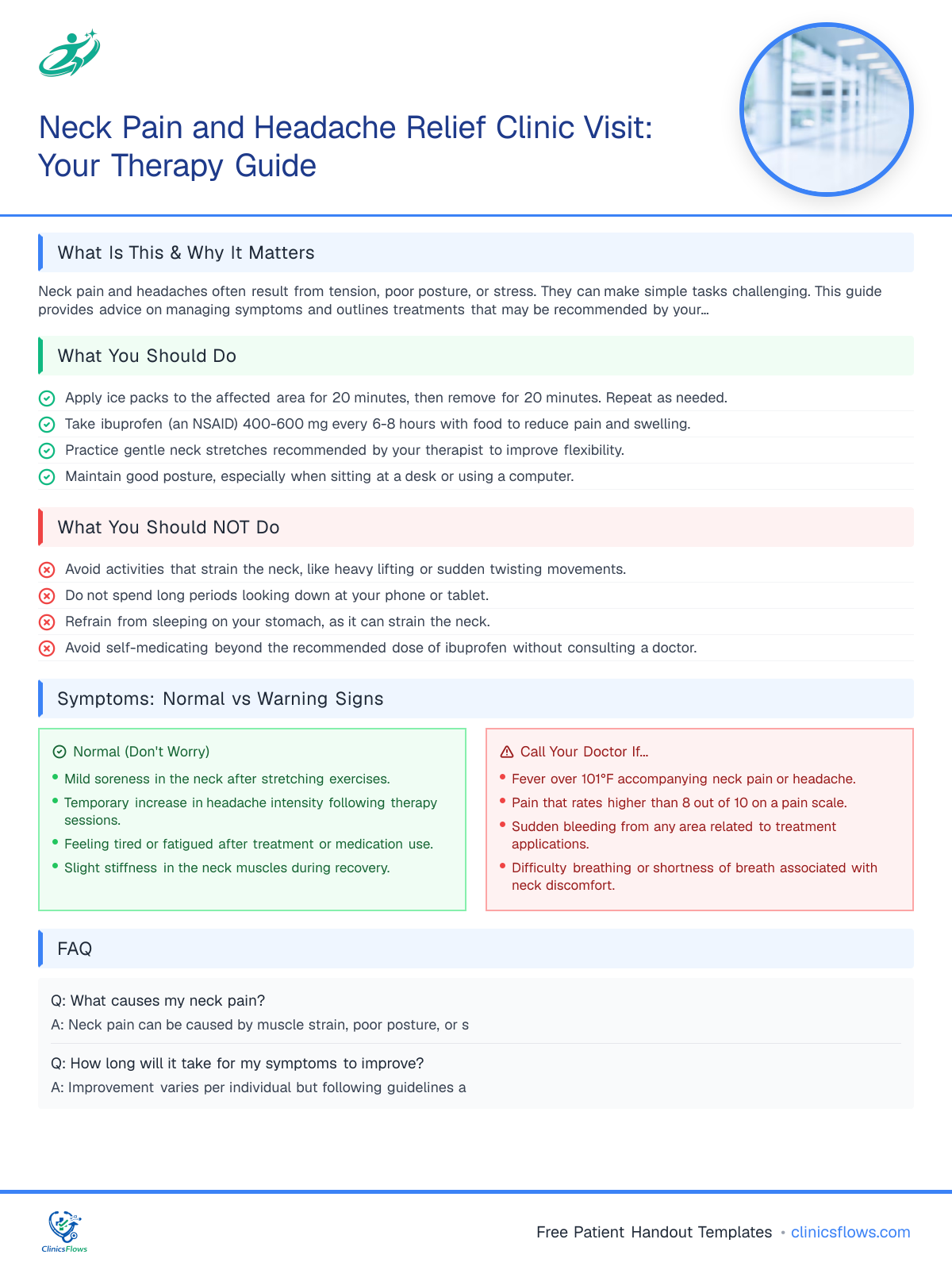 Neck Pain and Headache Relief Clinic Visit: Your Therapy Guide - patient handout preview