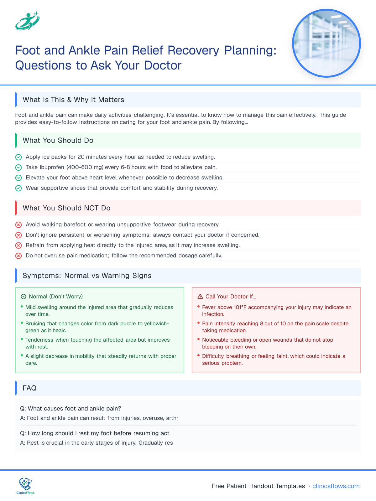 Foot and Ankle Pain Relief Recovery Planning: Questions to Ask Your Doctor - patient handout preview