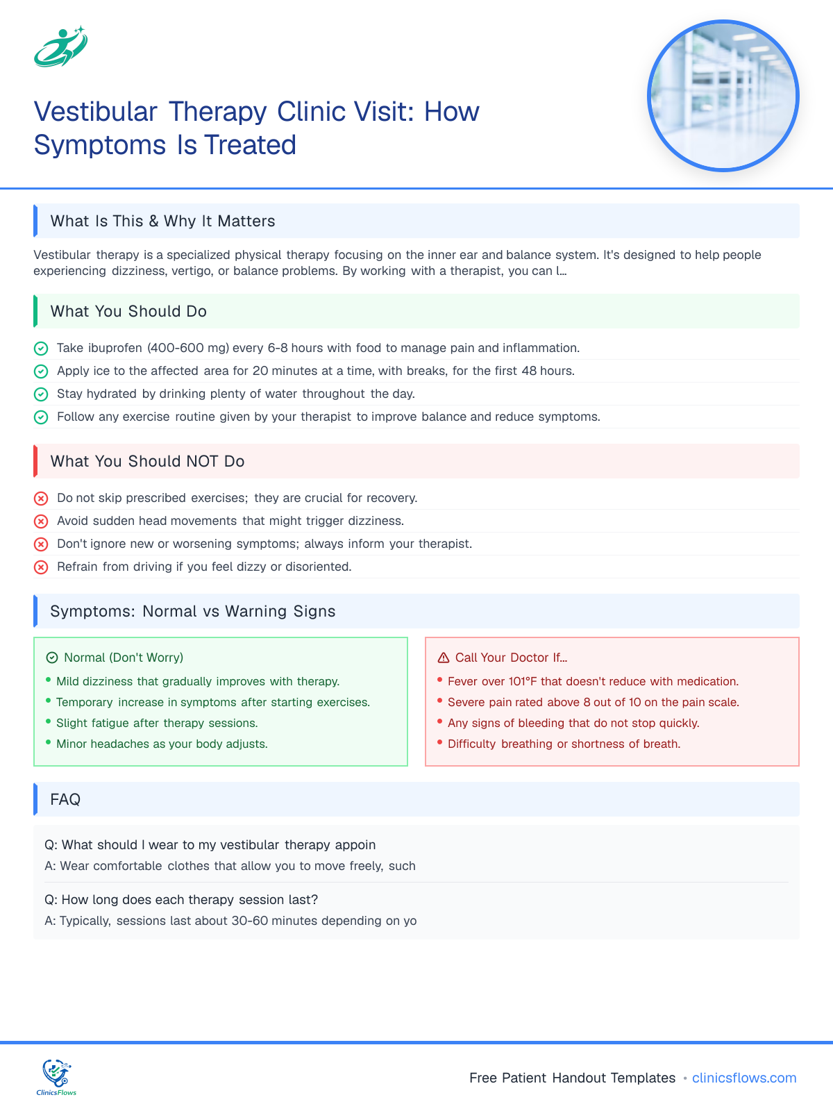Vestibular Therapy Clinic Visit: How Symptoms Is Treated - patient handout preview