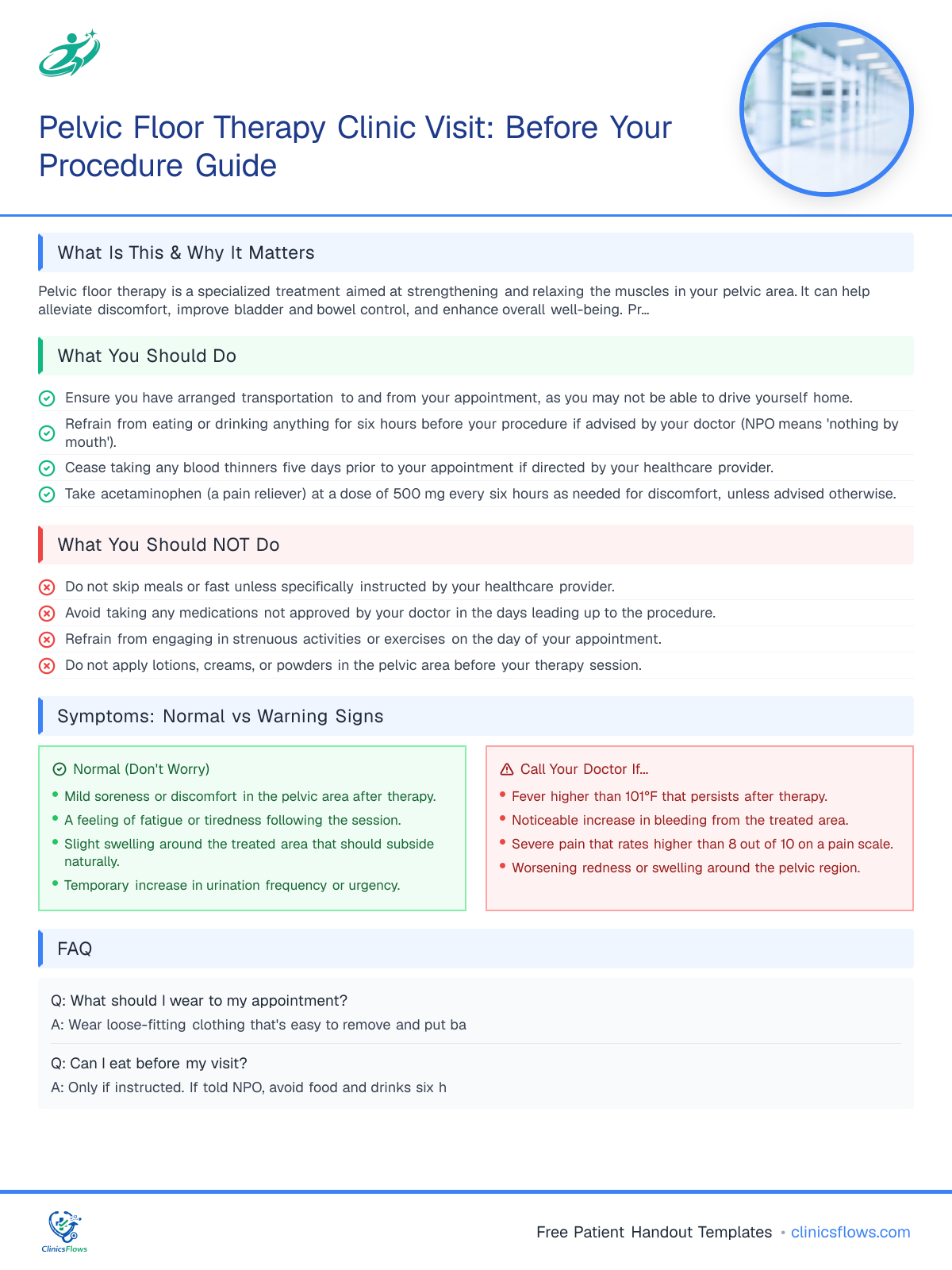 Pelvic Floor Therapy Clinic Visit: Before Your Procedure Guide - patient handout preview