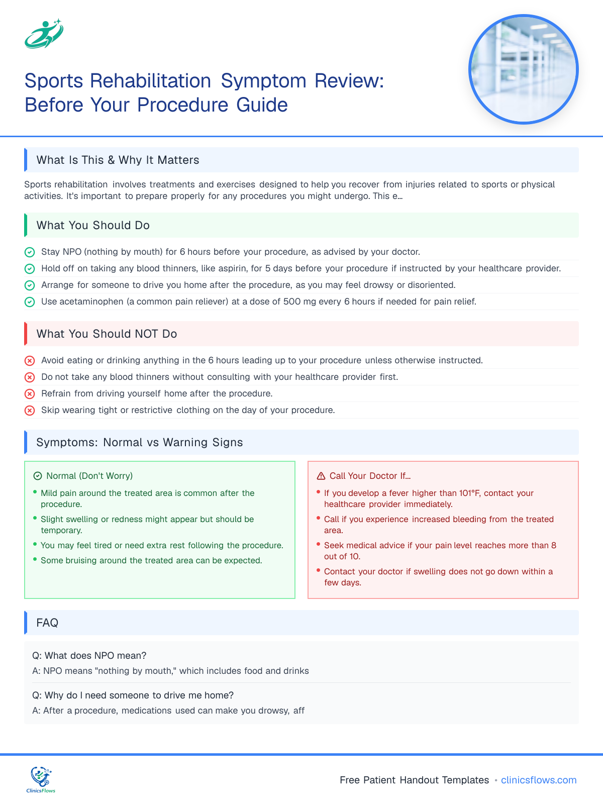 Sports Rehabilitation Symptom Review: Before Your Procedure Guide - patient handout preview