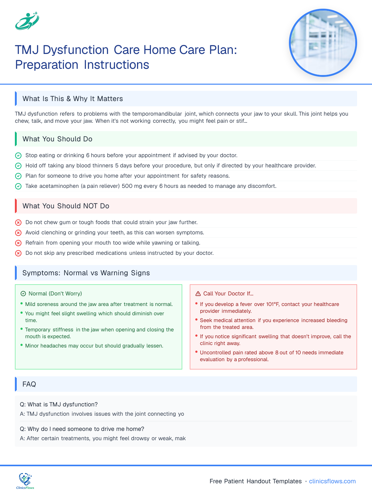 TMJ Dysfunction Care Home Care Plan: Preparation Instructions - patient handout preview