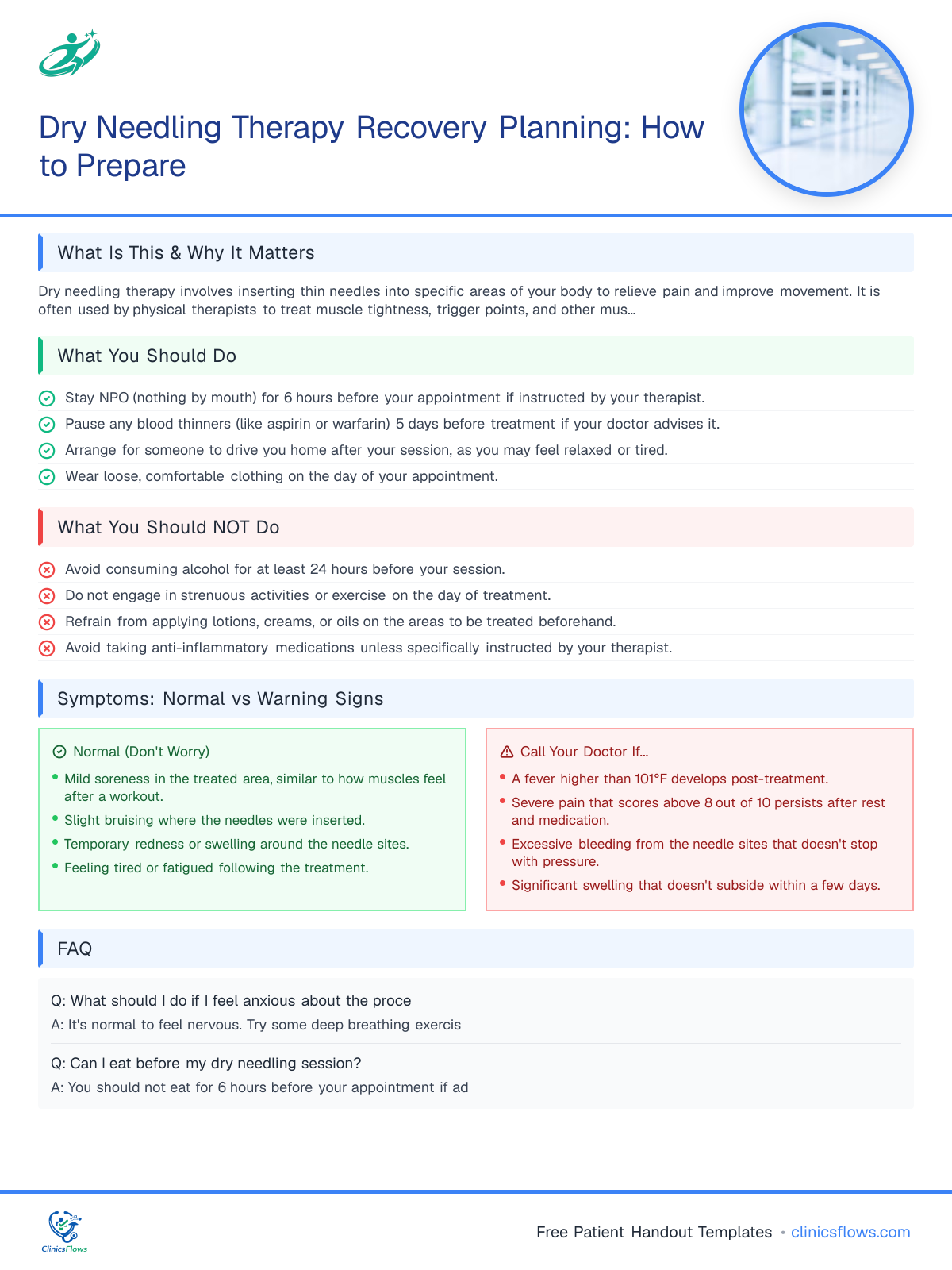 Dry Needling Therapy Recovery Planning: How to Prepare - patient handout preview