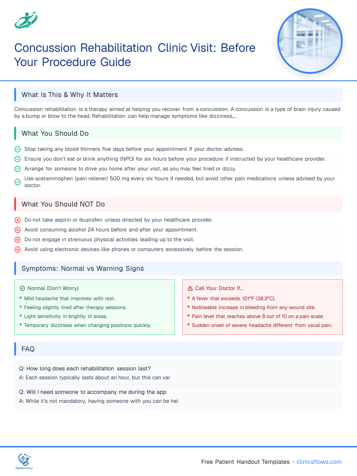 Concussion Rehabilitation Clinic Visit: Before Your Procedure Guide - patient handout preview