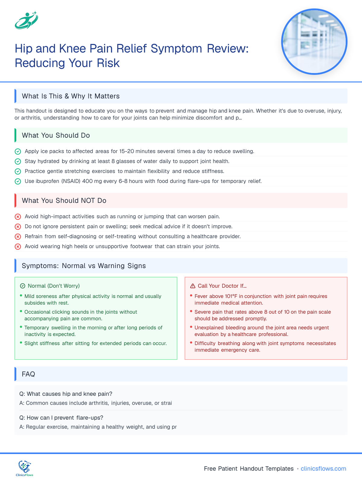 Hip and Knee Pain Relief Symptom Review: Reducing Your Risk - patient handout preview