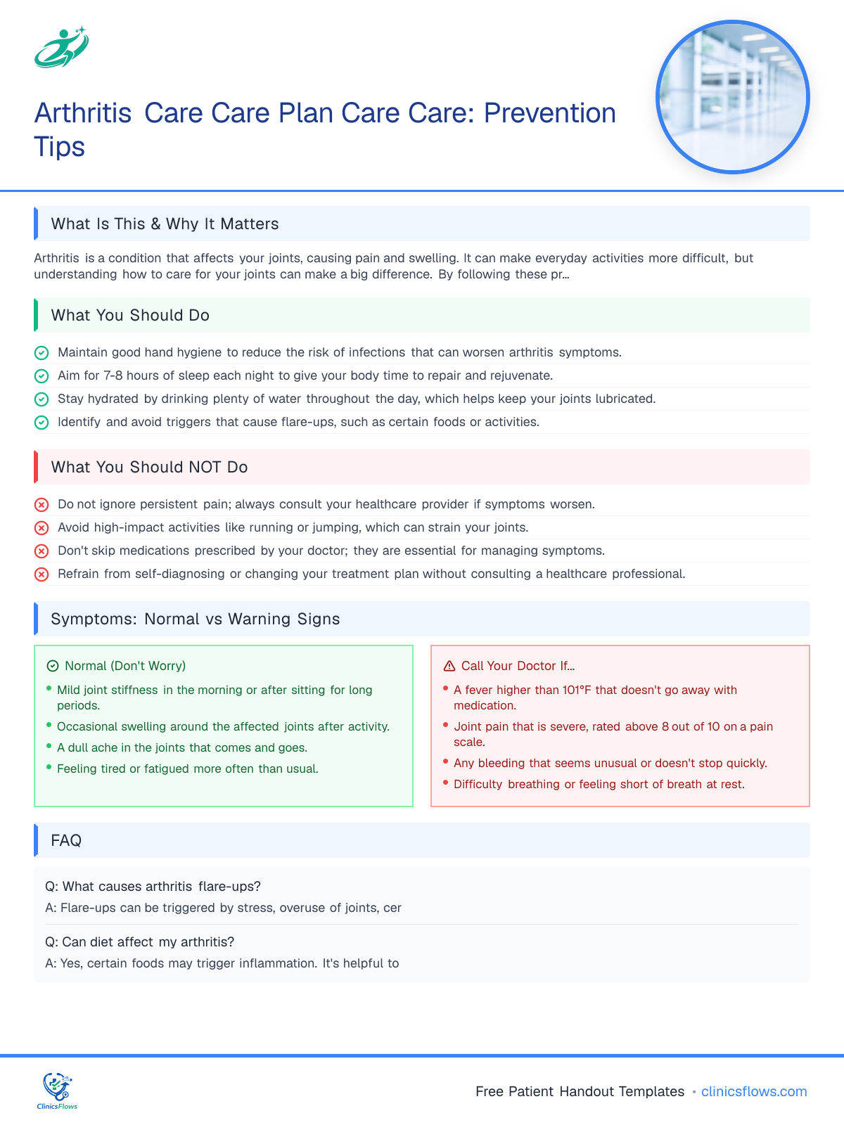 Arthritis Care Care Plan Care Care: Prevention Tips - patient handout preview
