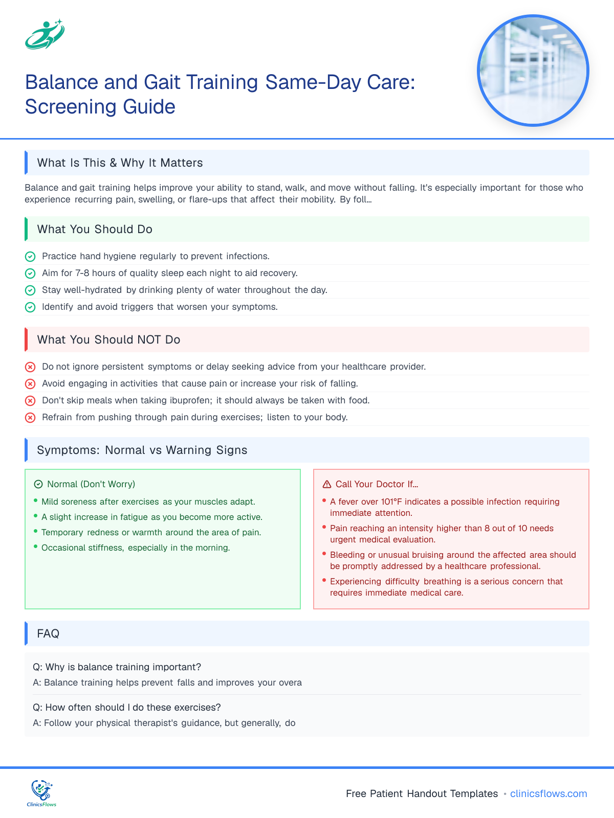 Balance and Gait Training Same-Day Care: Screening Guide - patient handout preview