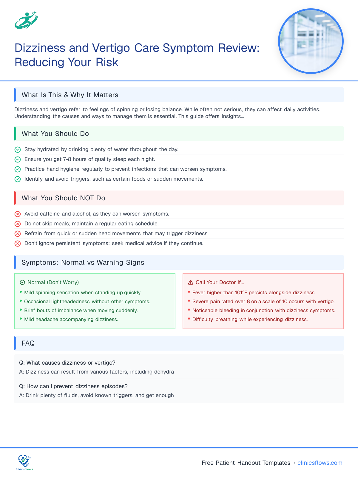 Dizziness and Vertigo Care Symptom Review: Reducing Your Risk - patient handout preview