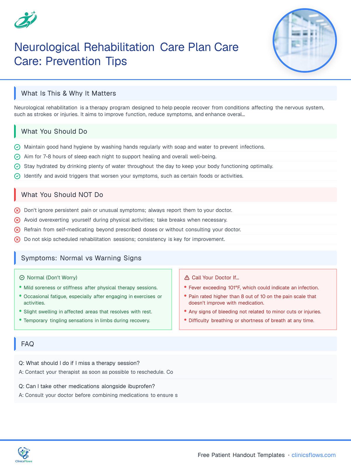 Neurological Rehabilitation Care Plan Care Care: Prevention Tips - patient handout preview