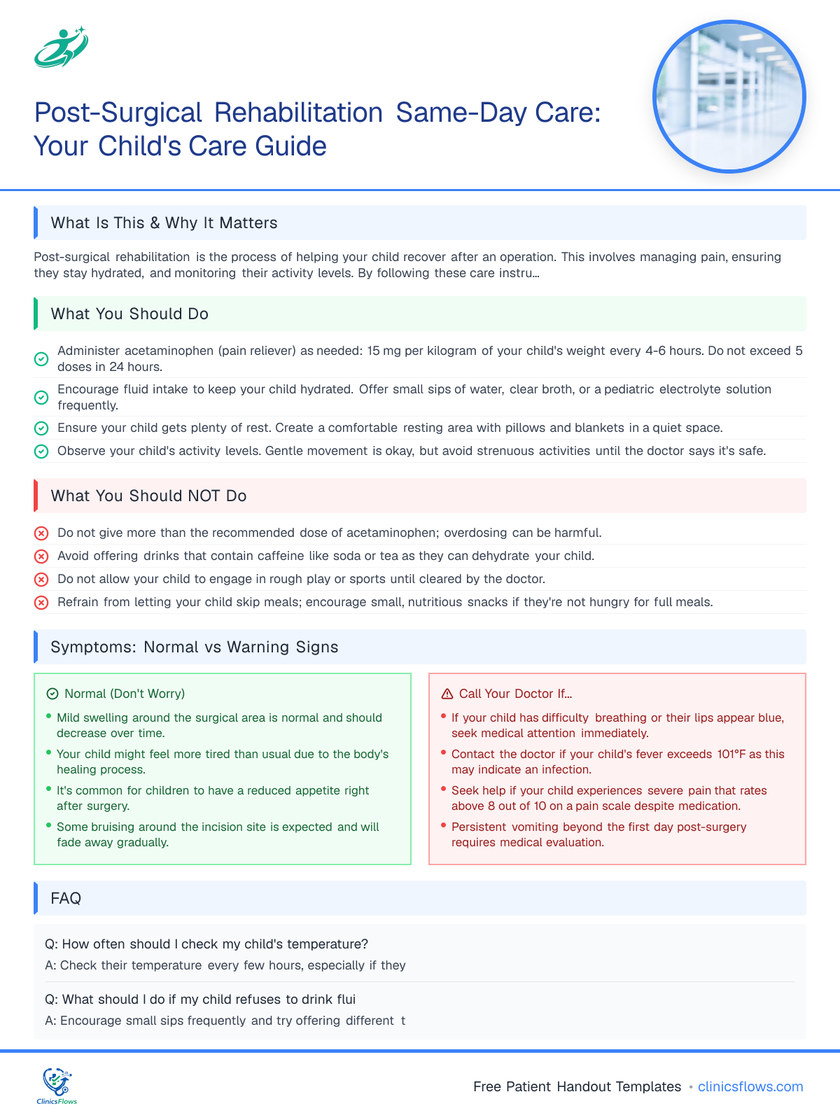 Post-Surgical Rehabilitation Same-Day Care: Your Child's Care Guide - patient handout preview