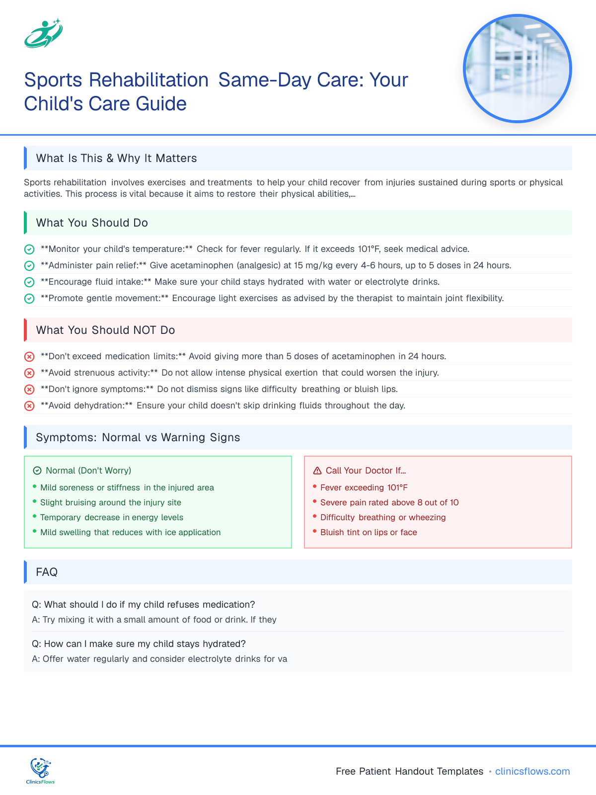 Sports Rehabilitation Same-Day Care: Your Child's Care Guide - patient handout preview