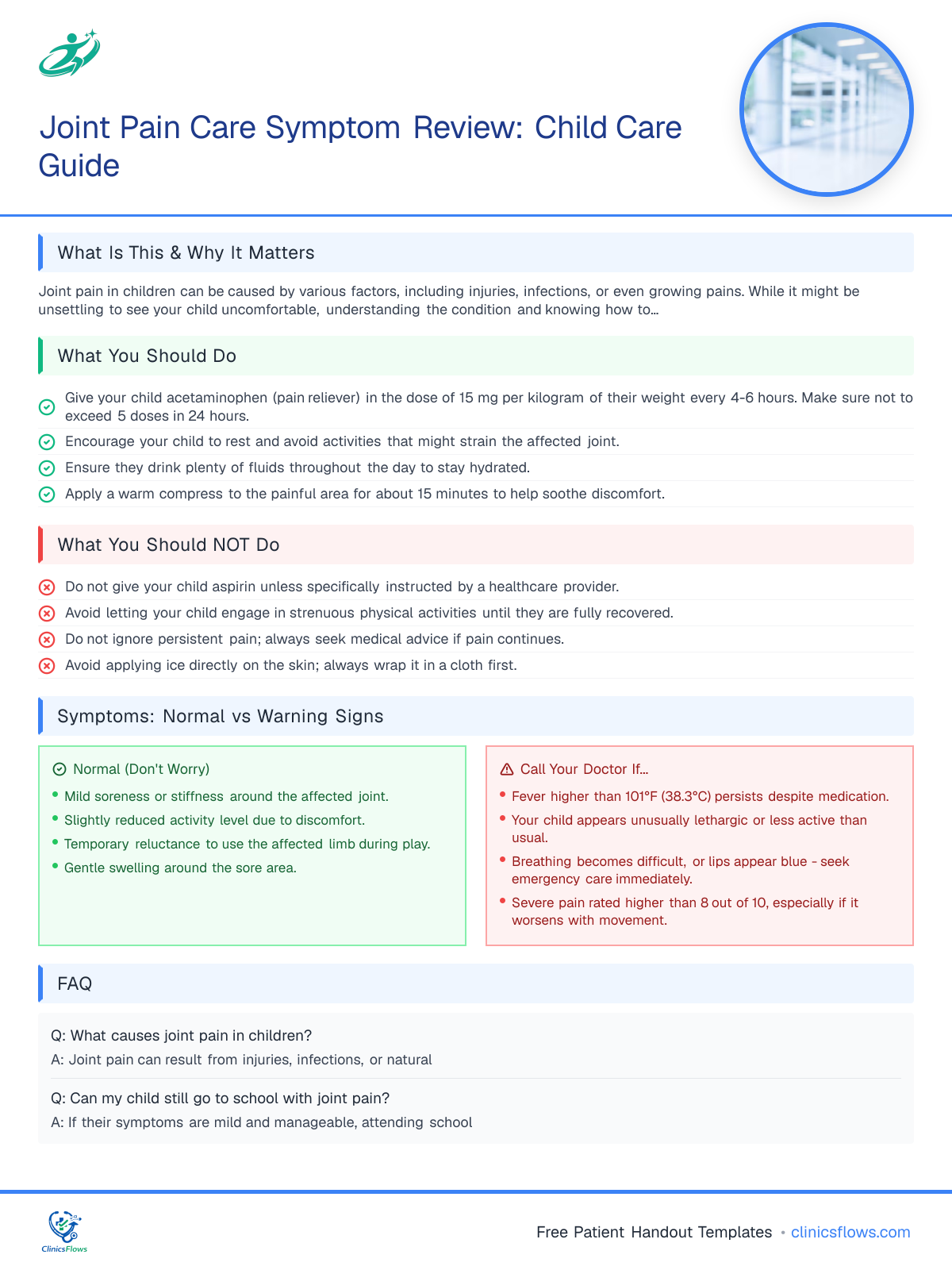 Joint Pain Care Symptom Review: Child Care Guide - patient handout preview