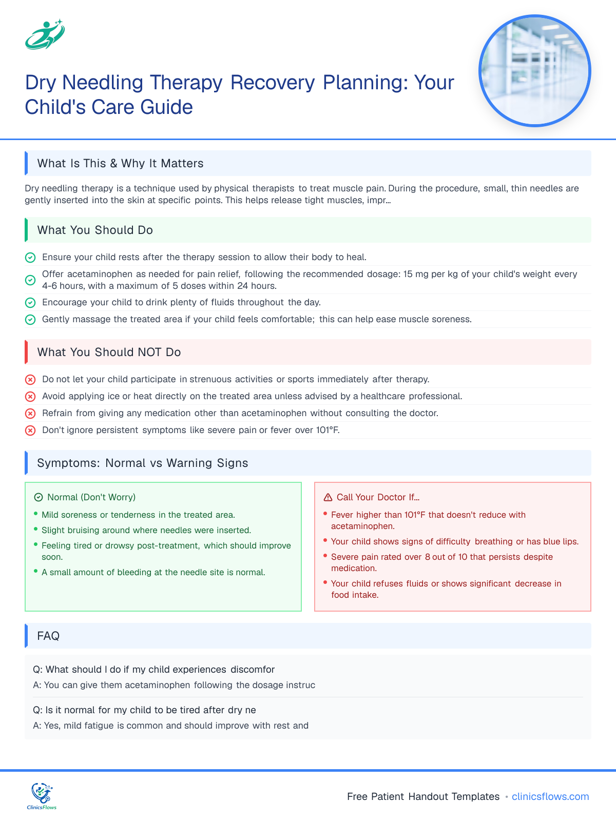 Dry Needling Therapy Recovery Planning: Your Child's Care Guide - patient handout preview
