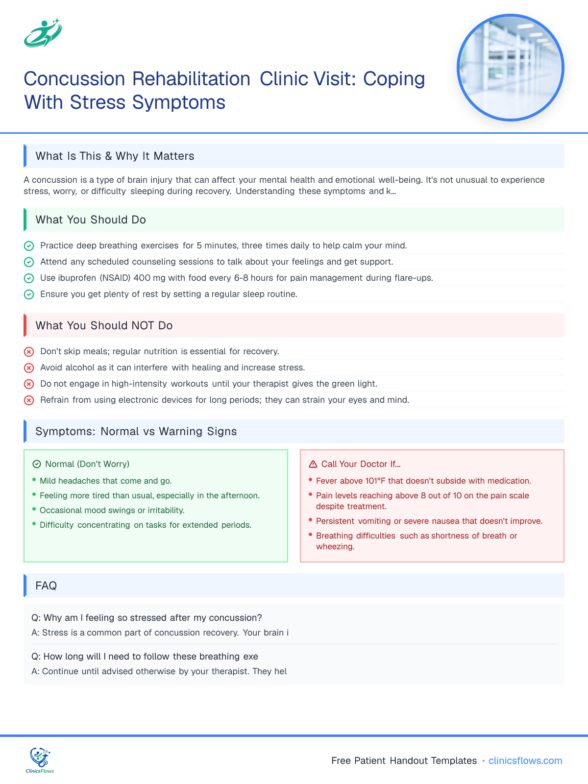 Concussion Rehabilitation Clinic Visit: Coping With Stress Symptoms - patient handout preview