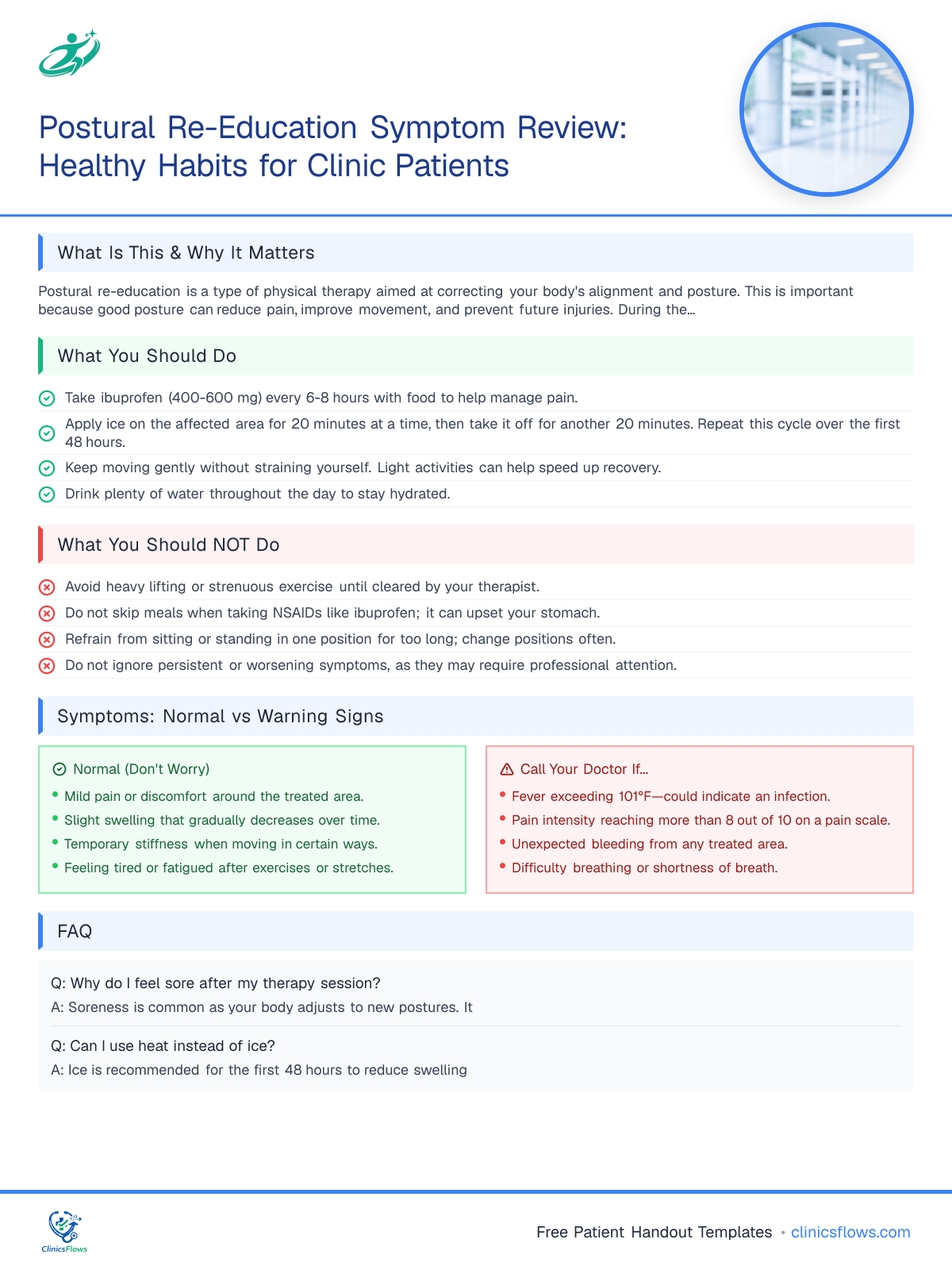 Postural Re-Education Symptom Review: Healthy Habits for Clinic Patients - patient handout preview