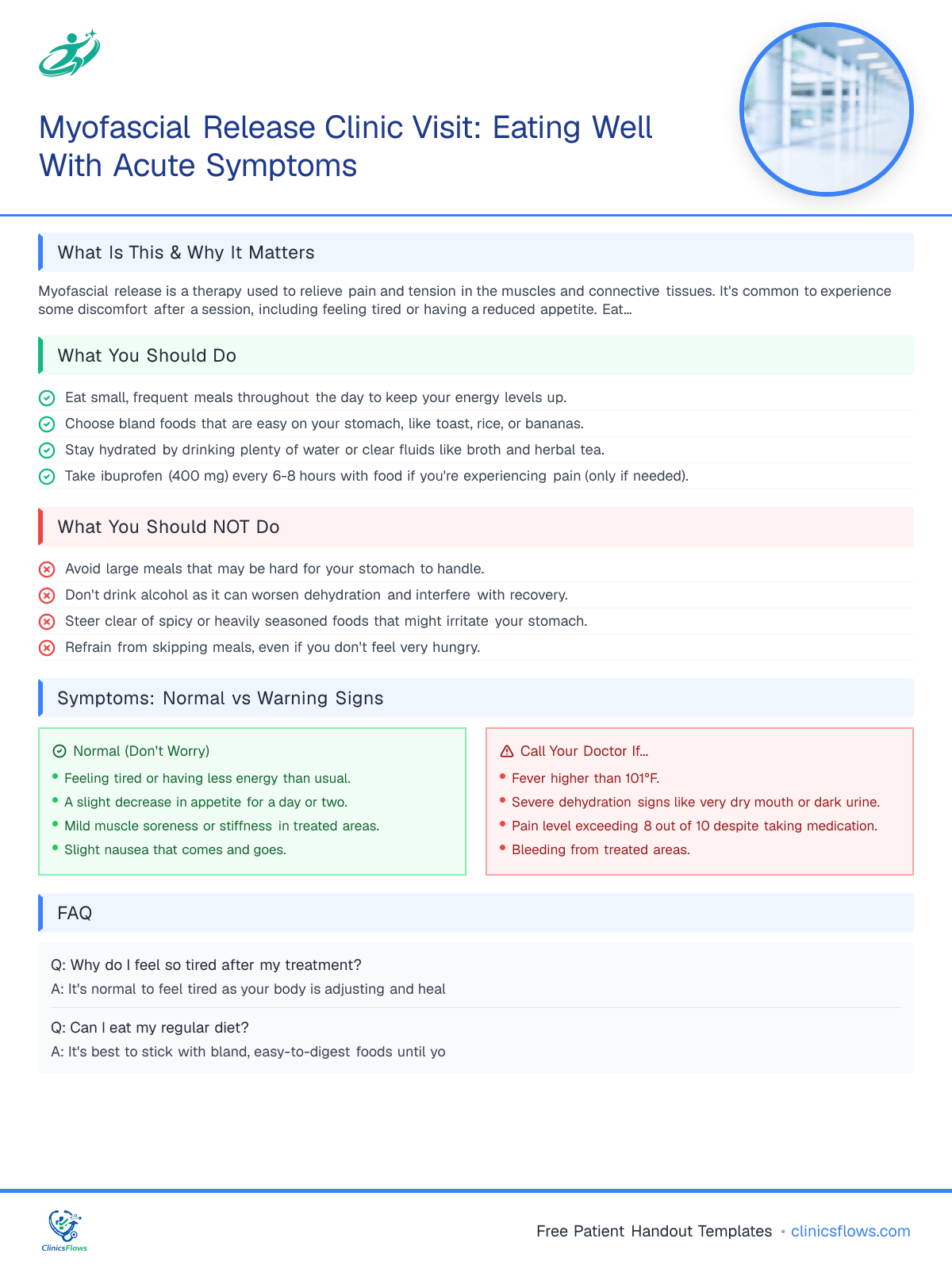 Myofascial Release Clinic Visit: Eating Well With Acute Symptoms - patient handout preview