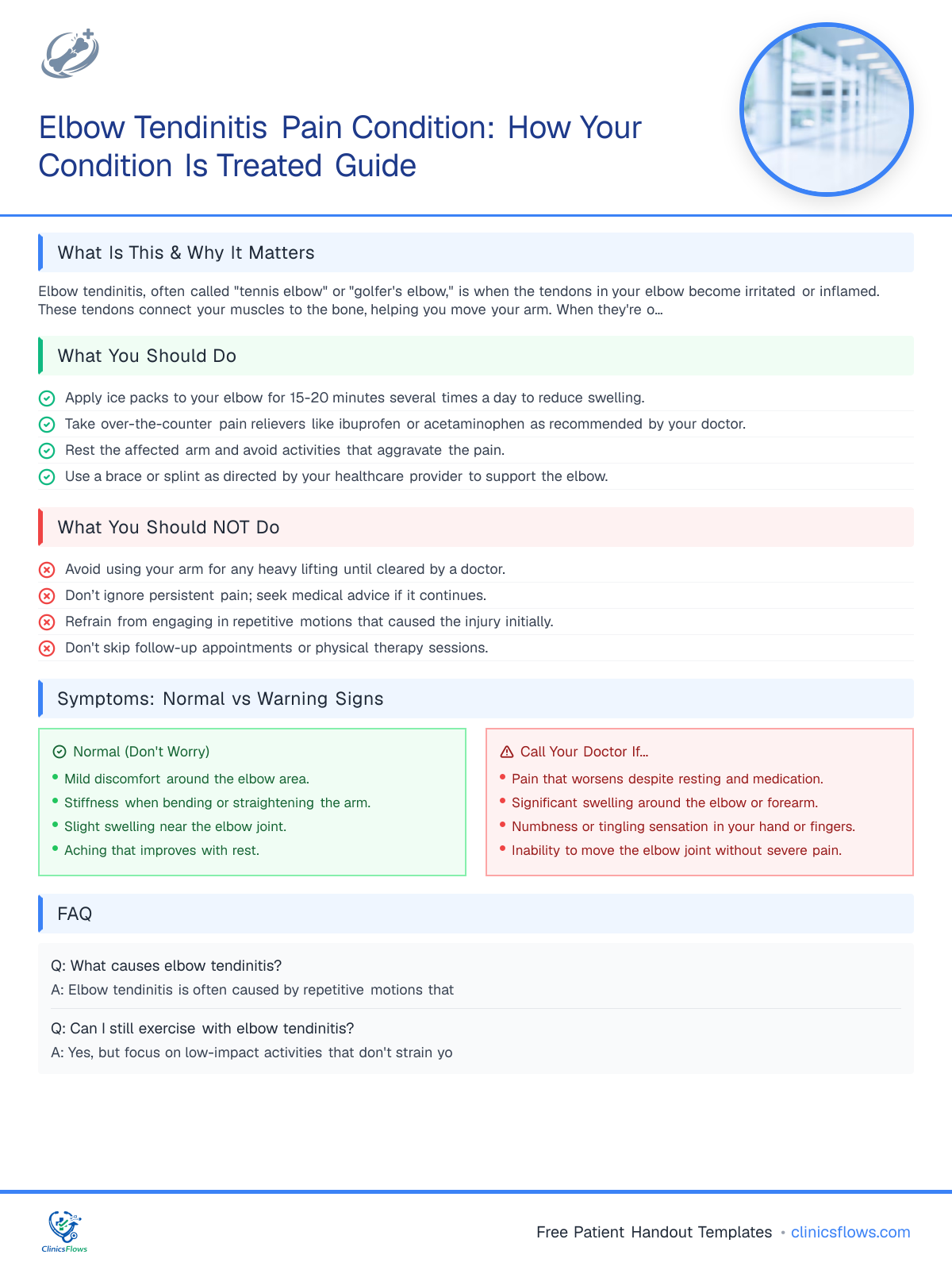 Elbow Tendinitis Pain Condition: How Your Condition Is Treated Guide - patient handout preview