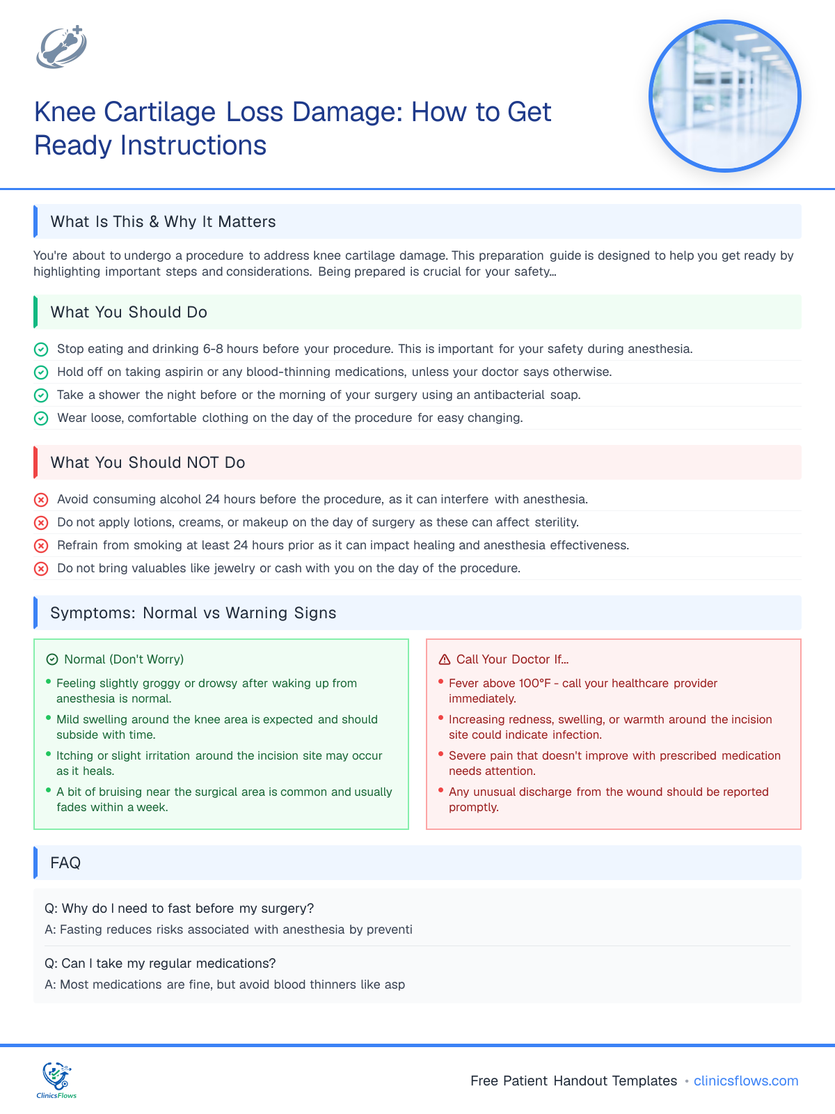 Knee Cartilage Loss Damage: How to Get Ready Instructions - patient handout preview