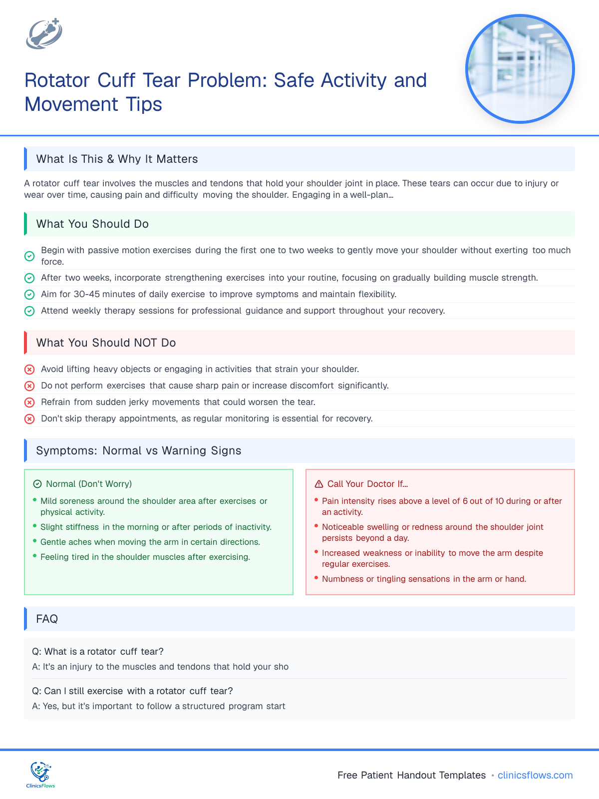 Rotator Cuff Tear Problem: Safe Activity and Movement Tips - patient handout preview