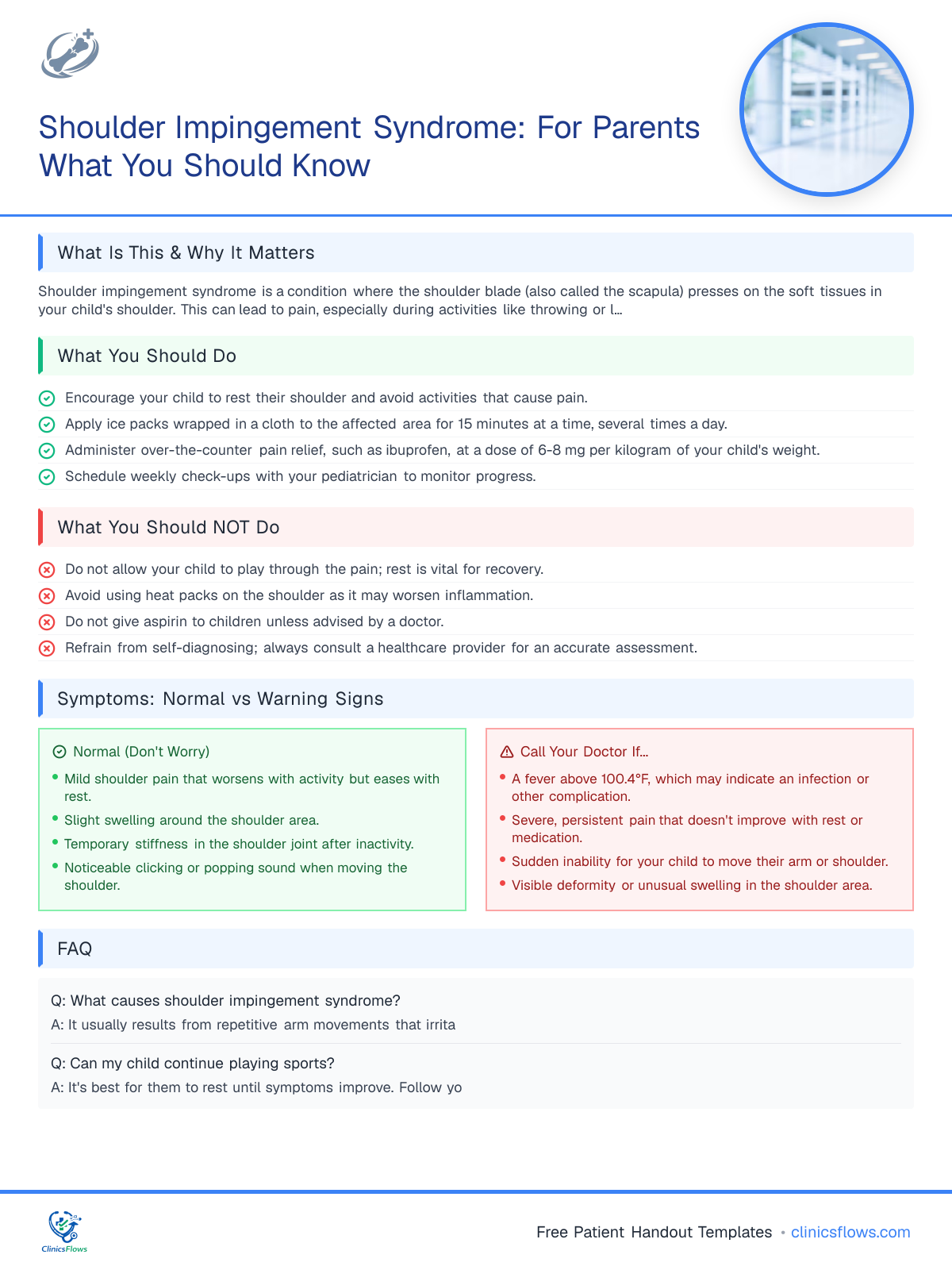 Shoulder Impingement Syndrome: For Parents What You Should Know - patient handout preview