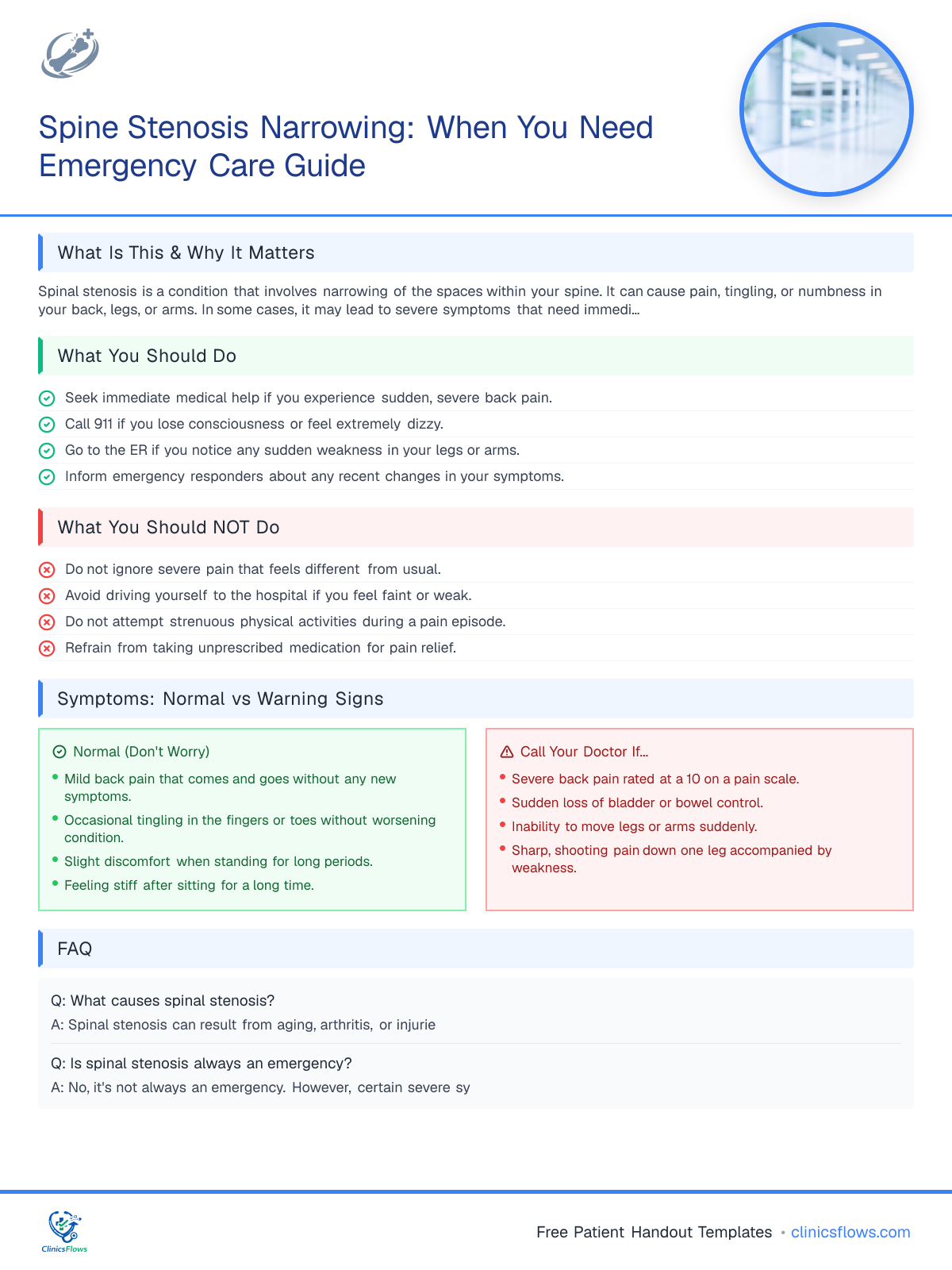 Spine Stenosis Narrowing: When You Need Emergency Care Guide - patient handout preview