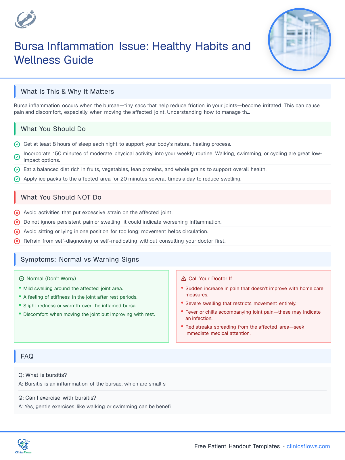 Bursa Inflammation Issue: Healthy Habits and Wellness Guide - patient handout preview