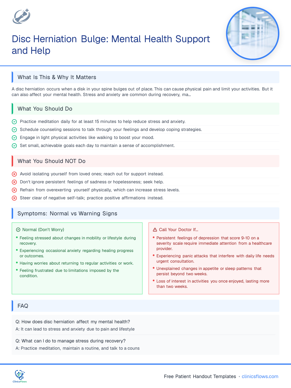 Disc Herniation Bulge: Mental Health Support and Help - patient handout preview