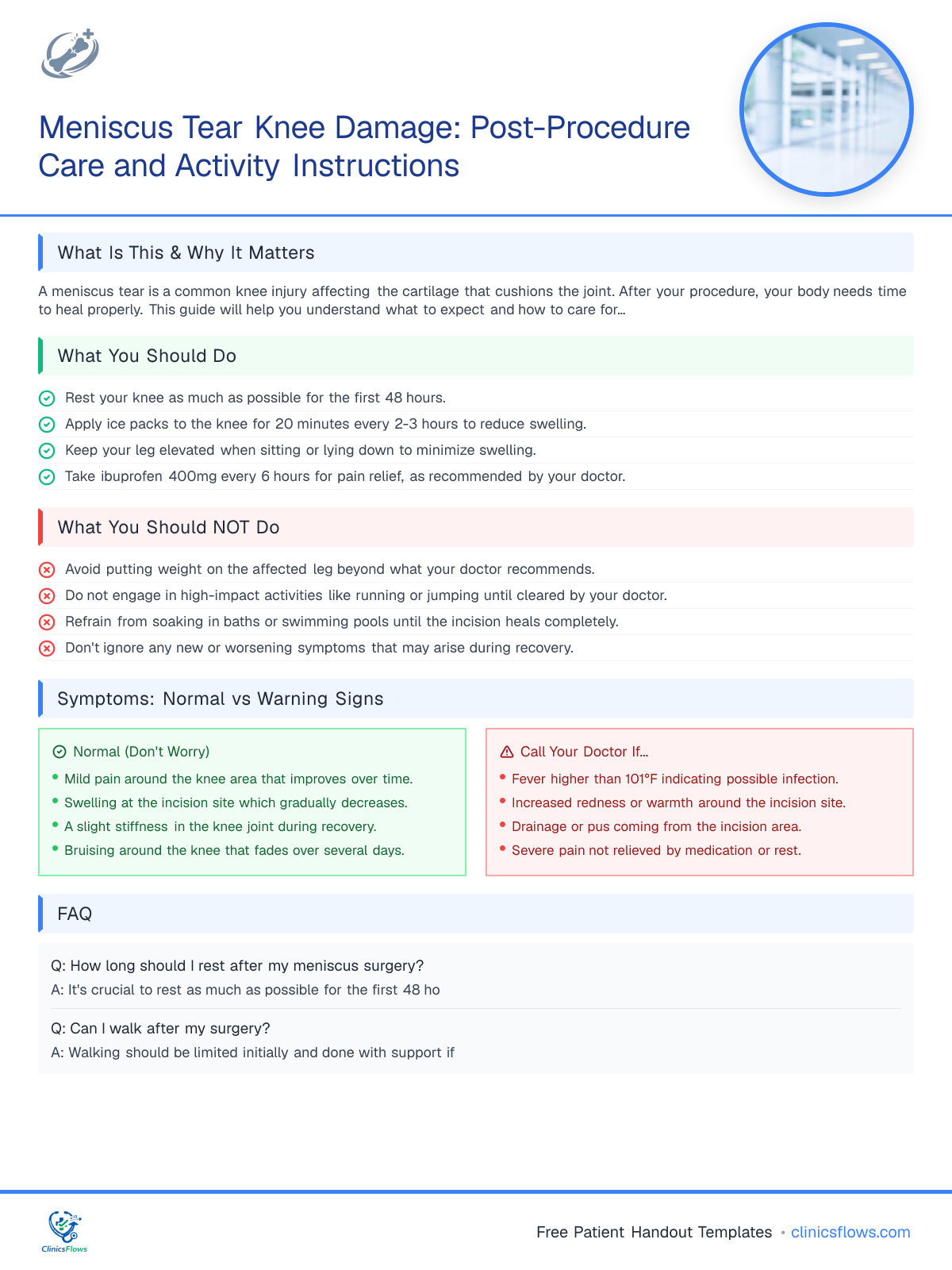Meniscus Tear Knee Damage: Post-Procedure Care and Activity Instructions - patient handout preview