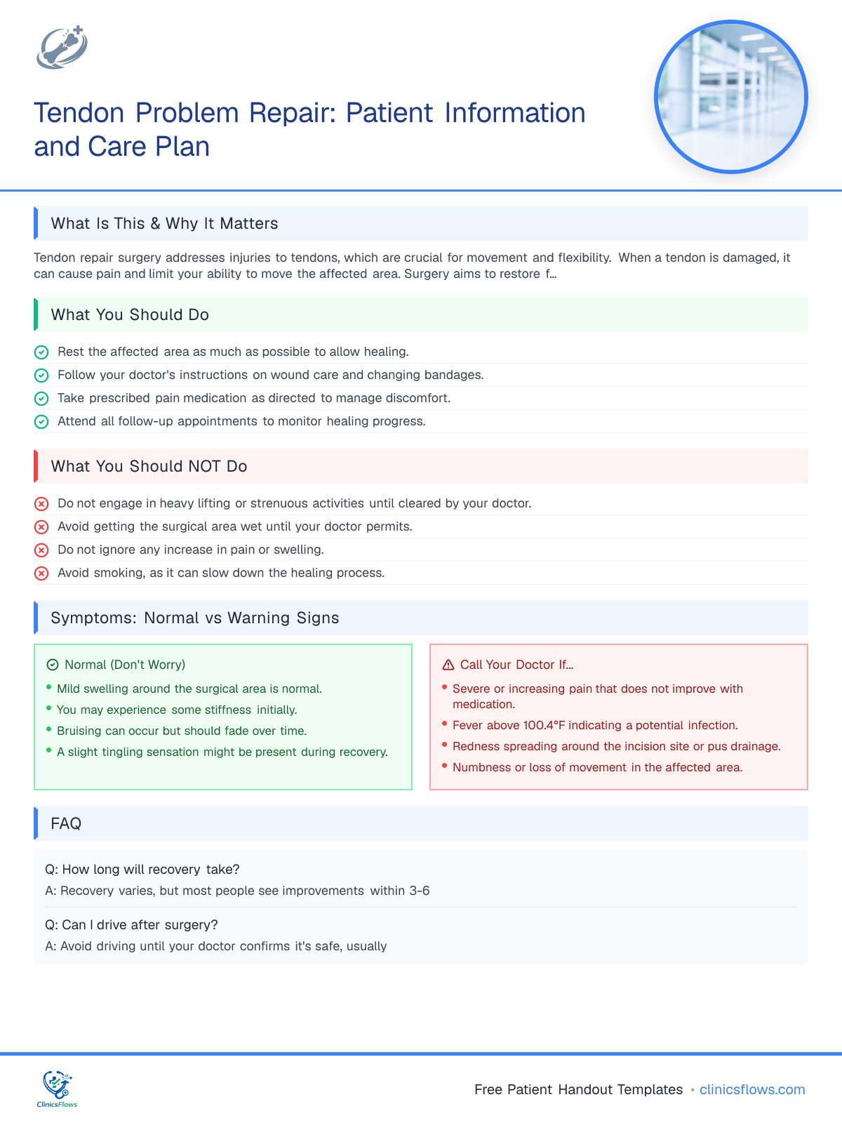 Tendon Problem Repair: Patient Information and Care Plan - patient handout preview