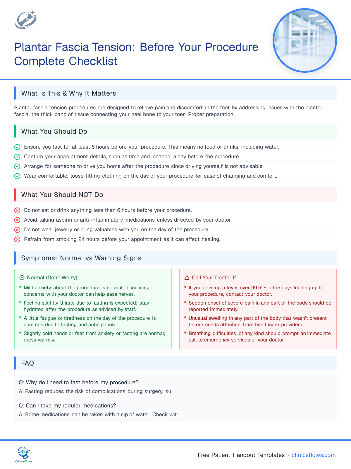 Plantar Fascia Tension: Before Your Procedure Complete Checklist - patient handout preview