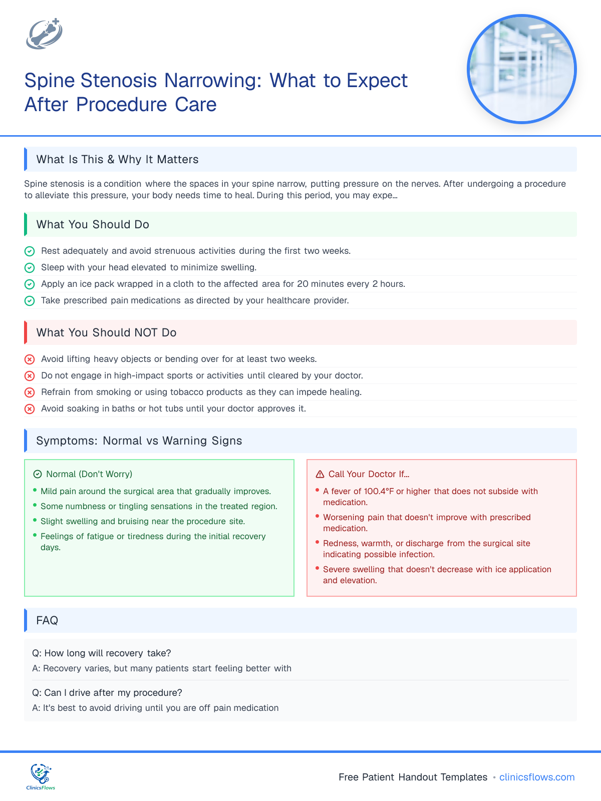 Spine Stenosis Narrowing: What to Expect After Procedure Care - patient handout preview