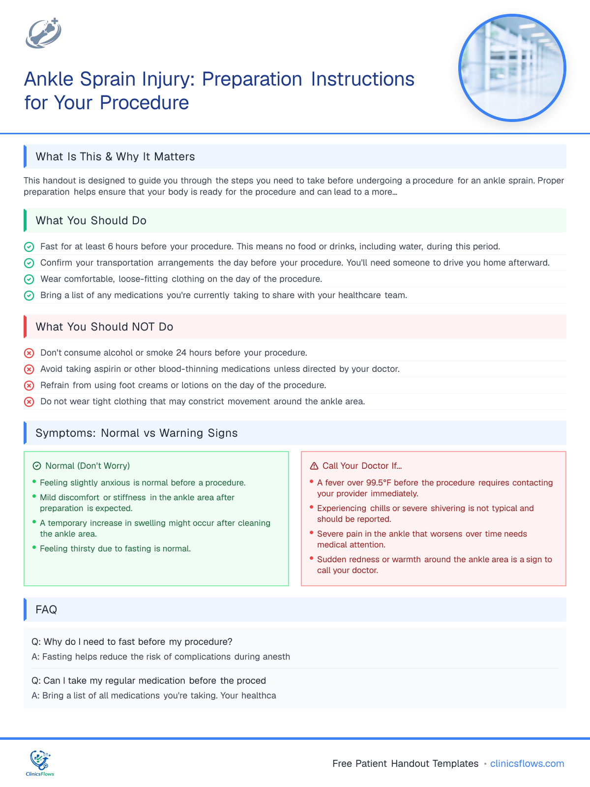 Ankle Sprain Injury: Preparation Instructions for Your Procedure - patient handout preview