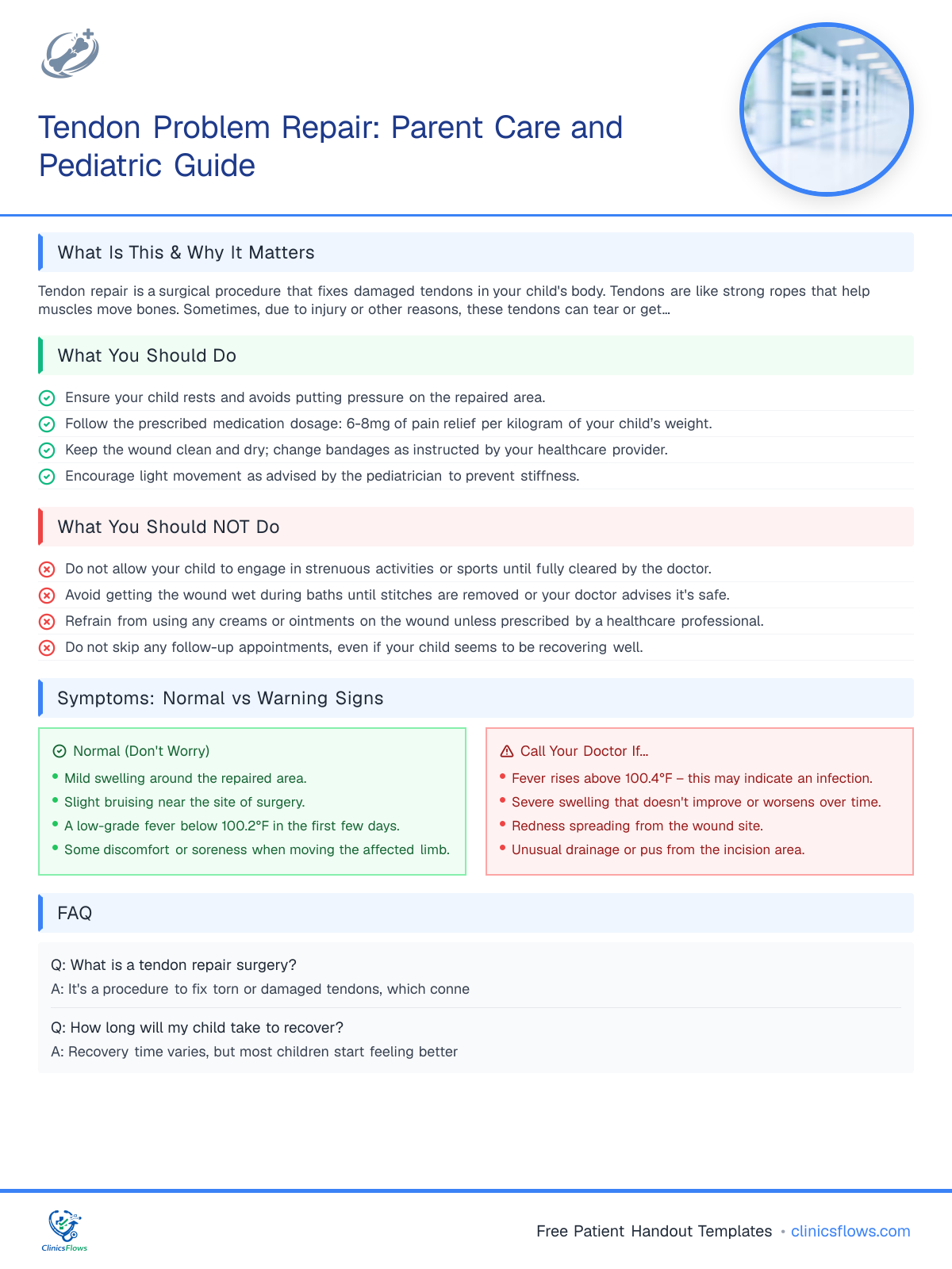 Tendon Problem Repair: Parent Care and Pediatric Guide - patient handout preview