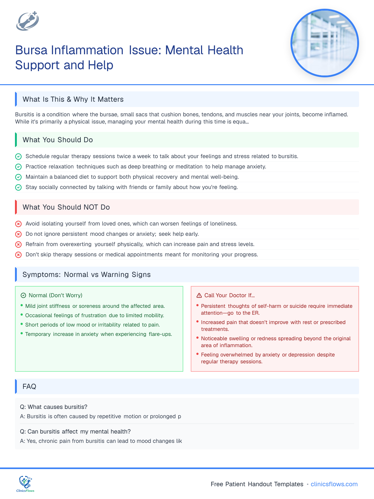 Bursa Inflammation Issue: Mental Health Support and Help - patient handout preview