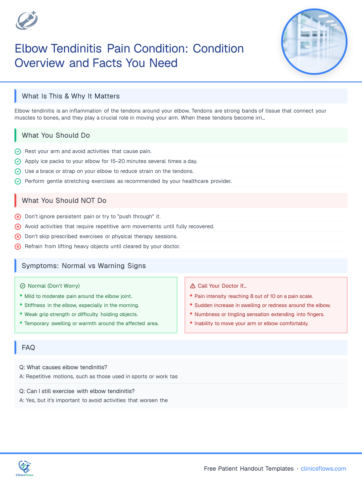 Elbow Tendinitis Pain Condition: Condition Overview and Facts You Need - patient handout preview