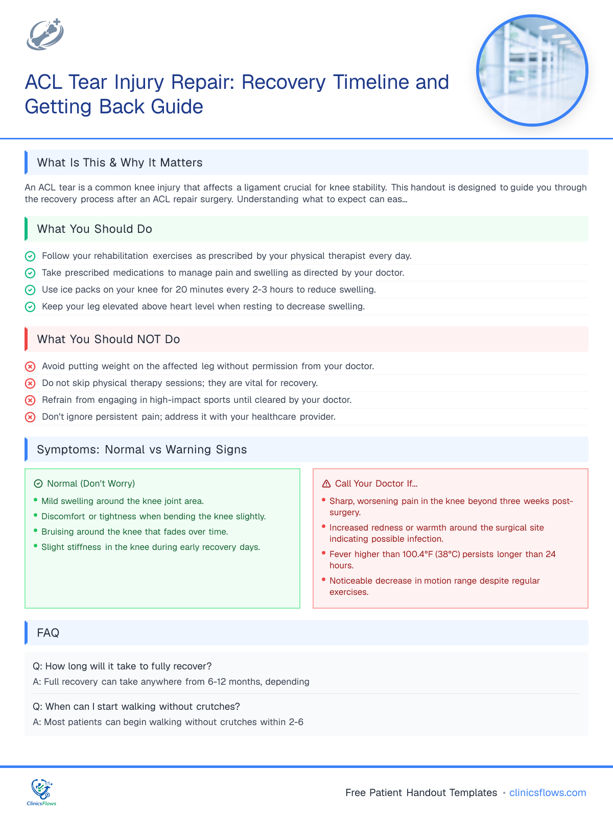 ACL Tear Injury Repair: Recovery Timeline and Getting Back Guide - patient handout preview