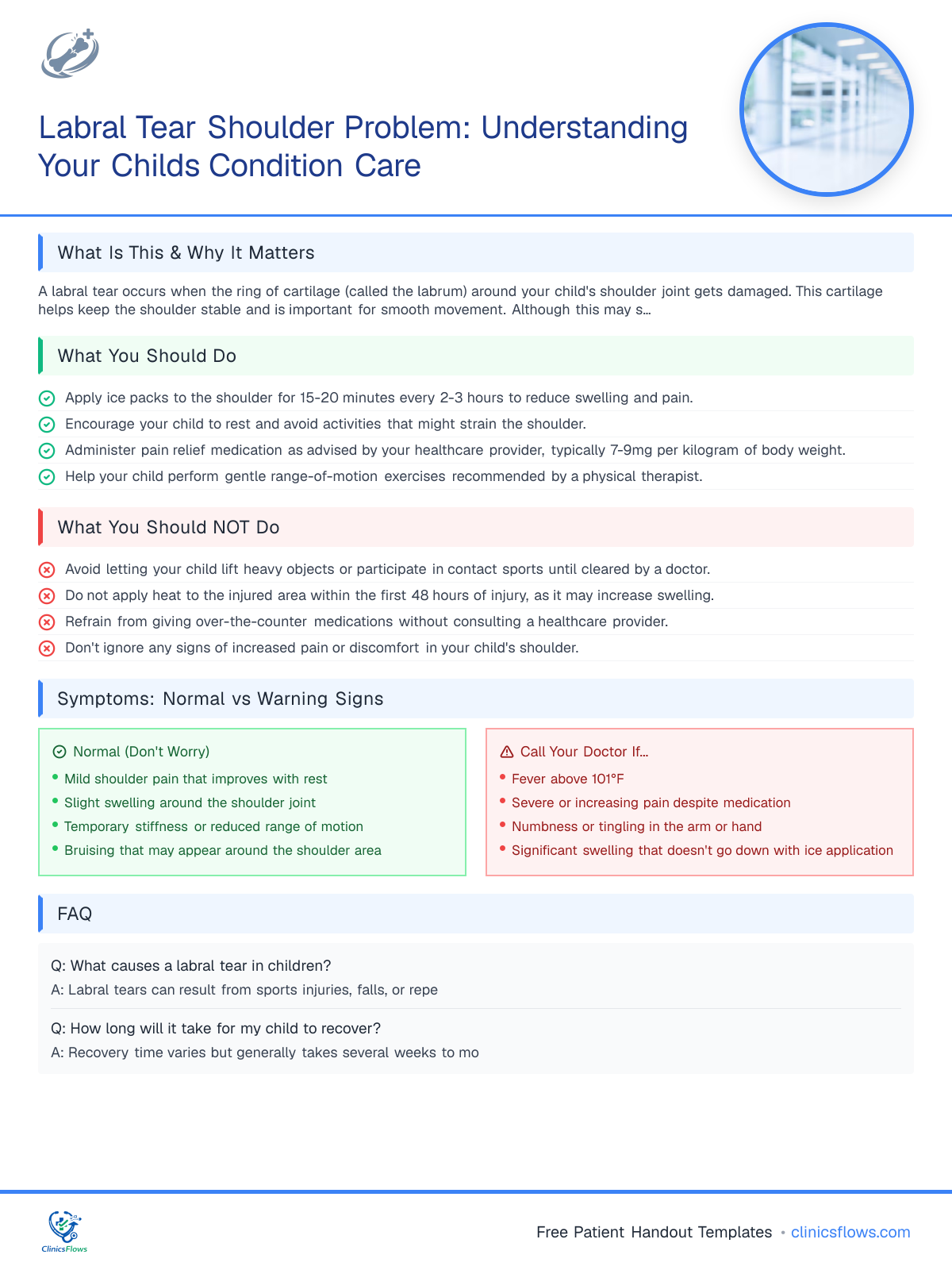 Labral Tear Shoulder Problem: Understanding Your Childs Condition Care - patient handout preview