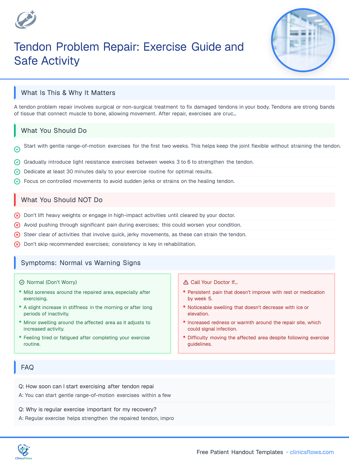 Tendon Problem Repair: Exercise Guide and Safe Activity - patient handout preview