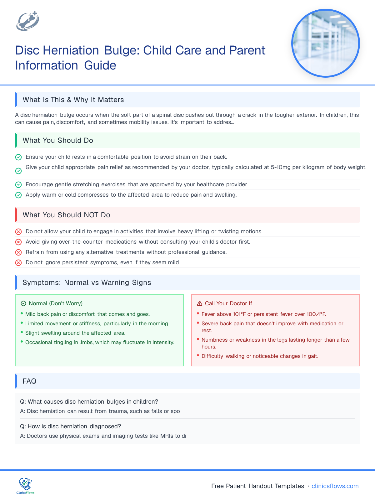Disc Herniation Bulge: Child Care and Parent Information Guide - patient handout preview