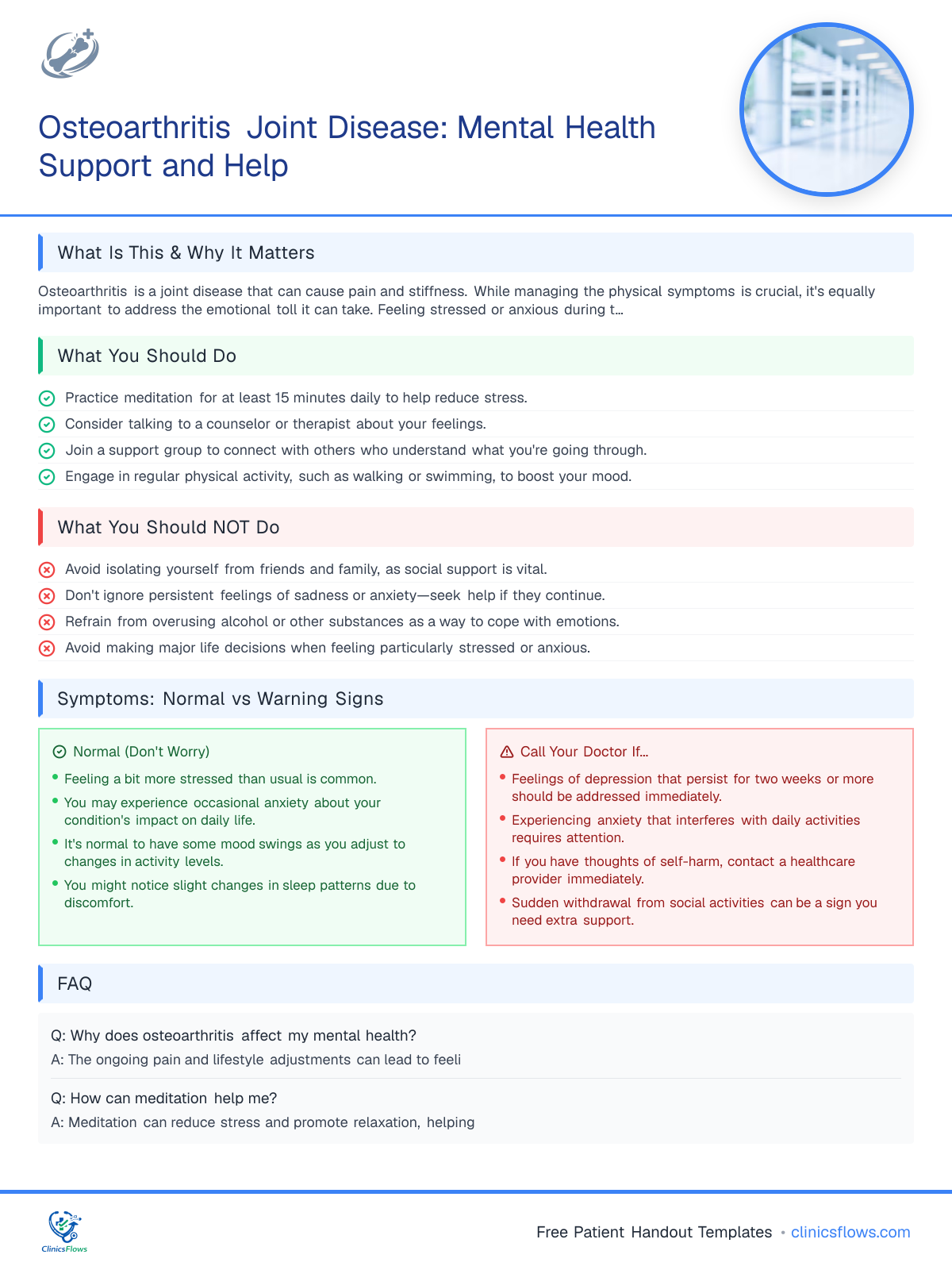 Osteoarthritis Joint Disease: Mental Health Support and Help - patient handout preview
